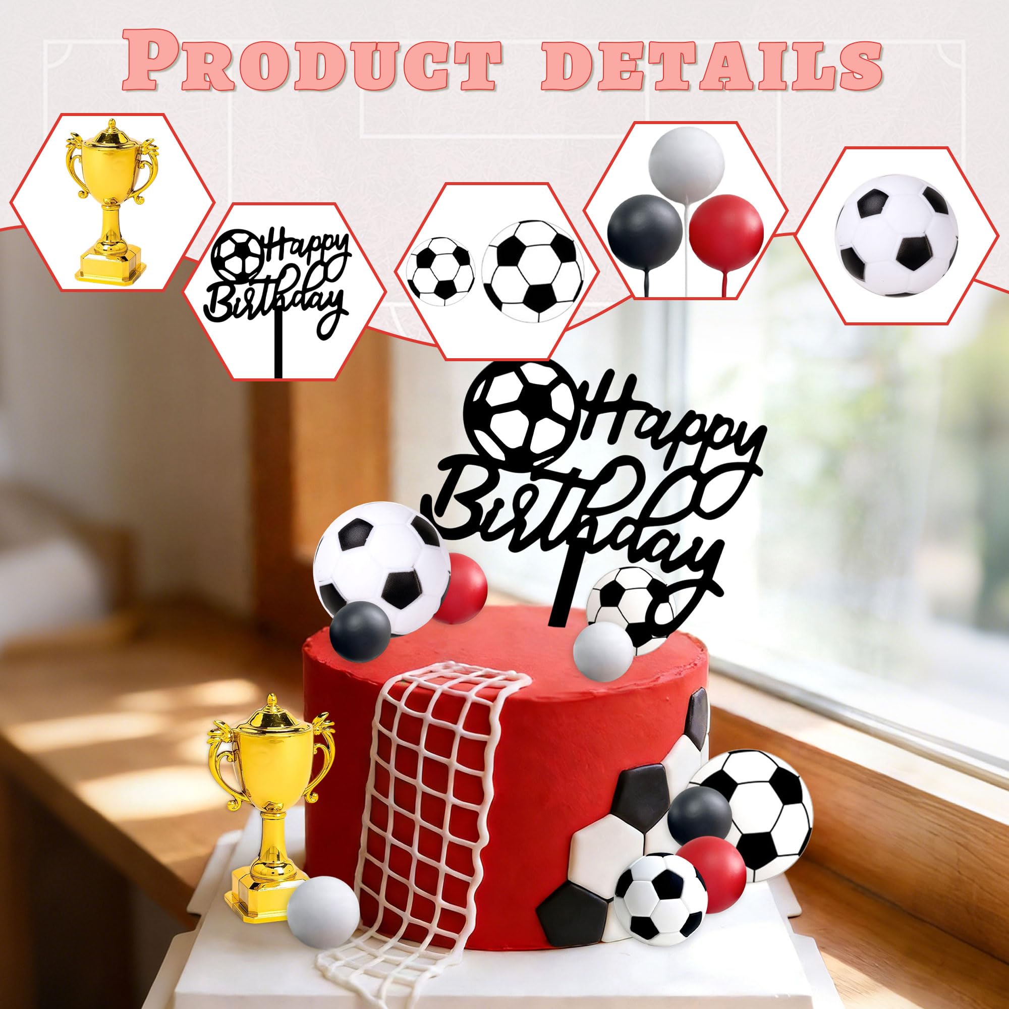 Soccer Cake Topper Soccer Ball Player Cake Decorations Football Birthday Cake Decoration for Men Soccer Sport Theme Birthday Party Supplies - Image 3