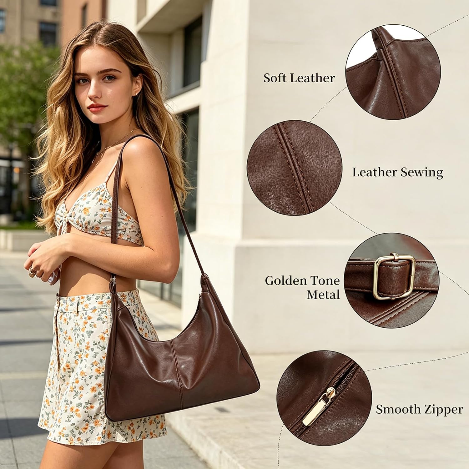 Hobo Bags for Women Crossbody Hobo Purses Soft Vegan Leather Shoulder Bag Leather Tote Bag Slouchy Tote Handbags