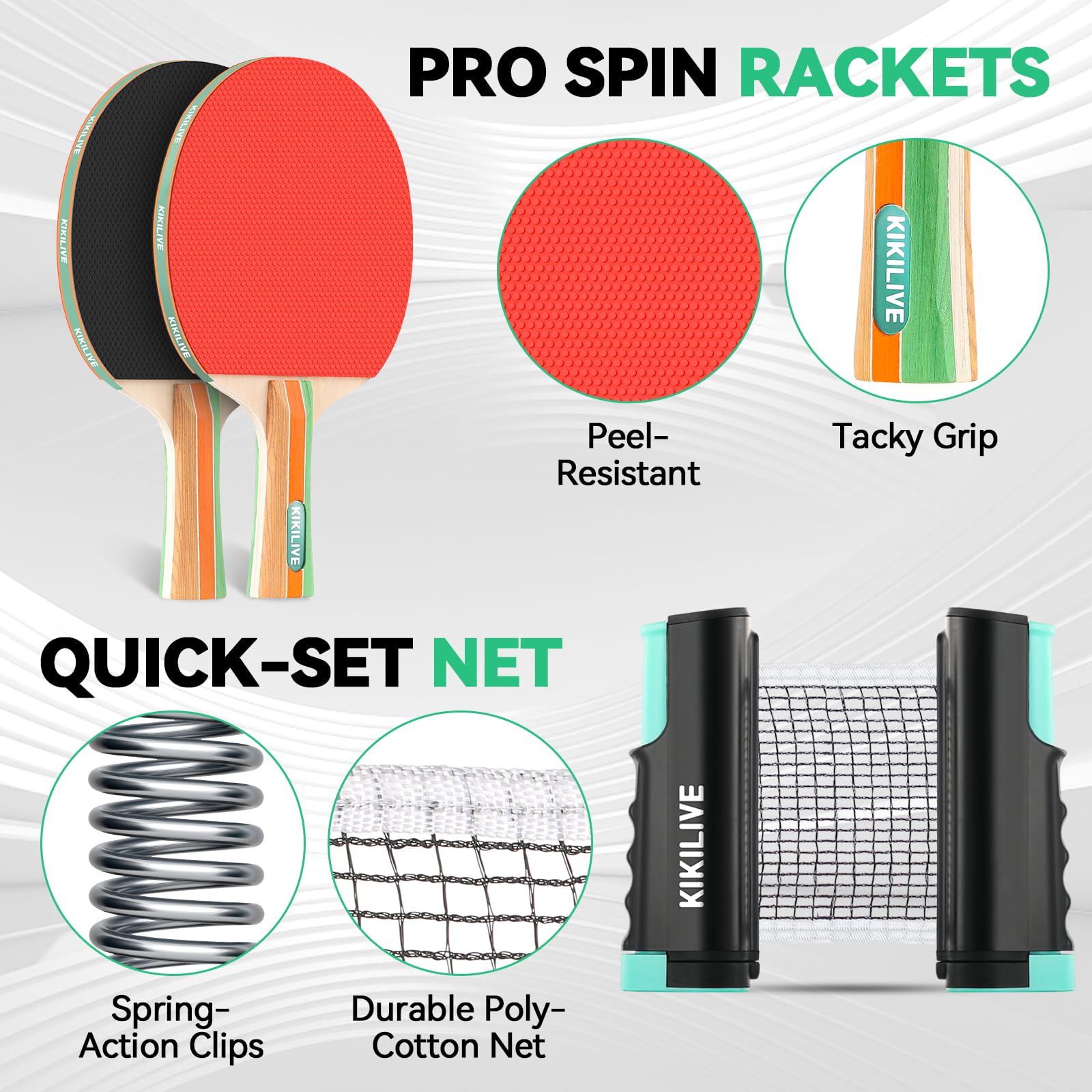Set da Ping Pong Portatile con Rete Estraibile, 2 Racchette, 6 Palline e Borsa da Trasporto - per Interni ed Esterni, Ideale per Famiglia, Tempo Libero e Allenamento
