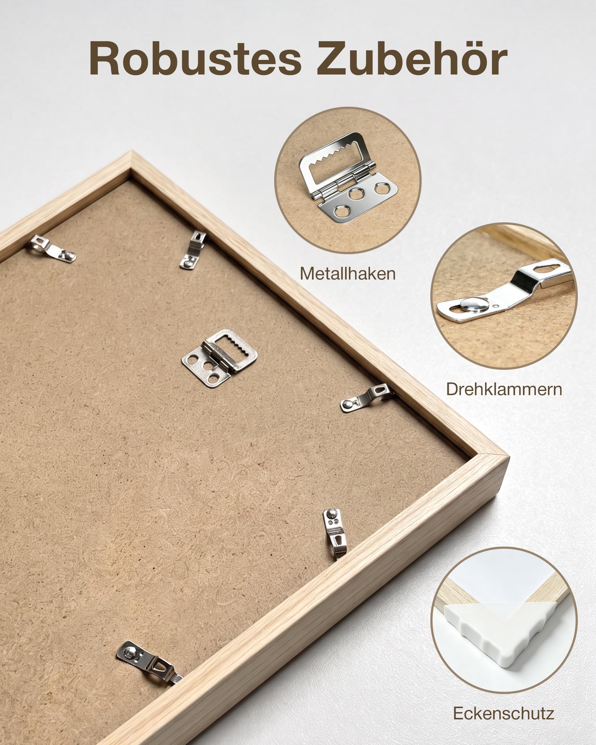 Bilderrahmen 50x70 cm aus MDF，Eiche Natur mit Acrylglas-Front, 4er-Set, Picture Frame für Fotos,Poster，Wohnzimmer
