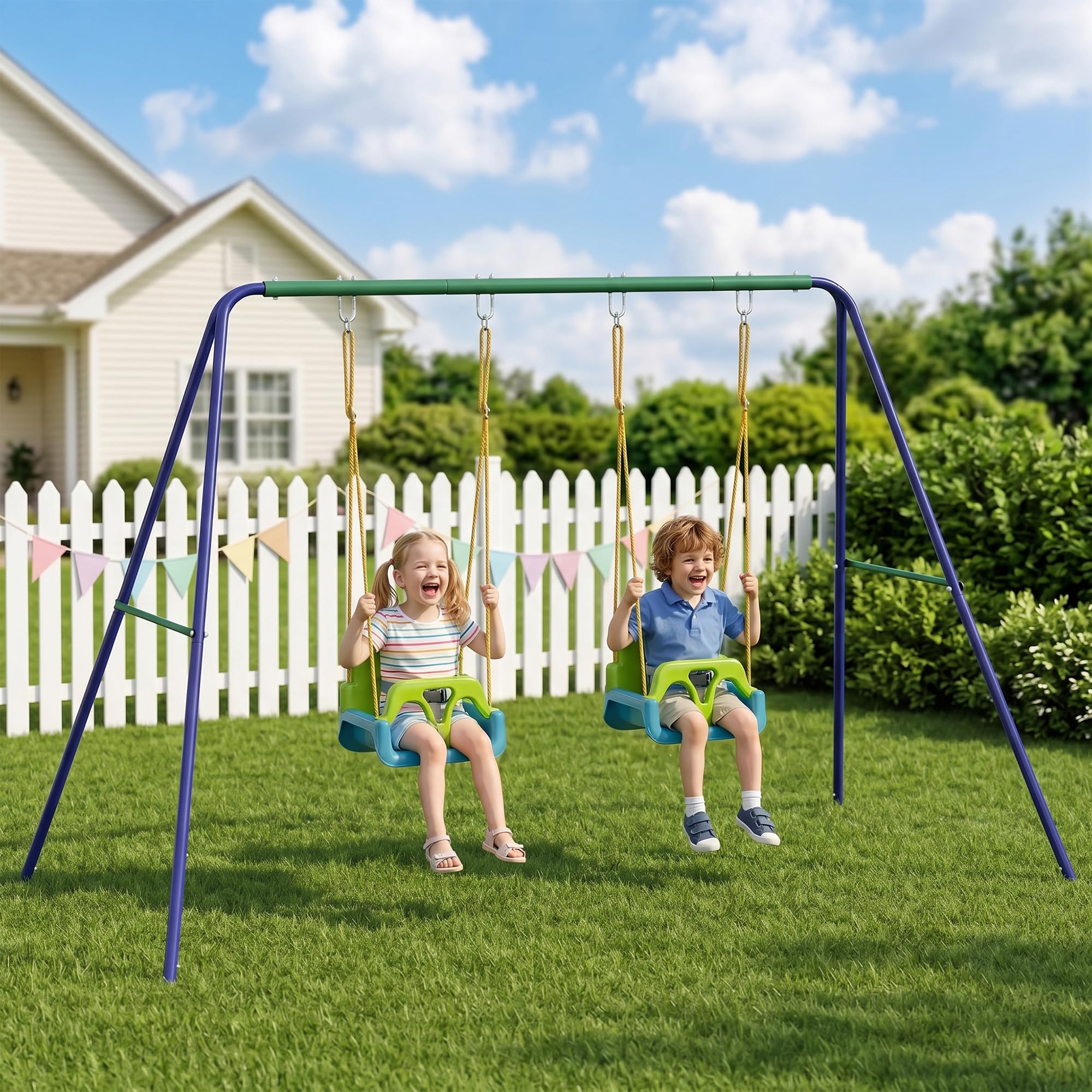Outsunny Set di Altalene per Bambini, Struttura in Metallo, Multicolore