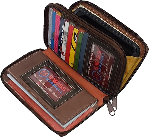 Miniatura 2 de Marshal Cartera de piel auténtica con doble cremallera para mujer #4575CF, Multicolor suizo, Cartera con cremallera para mujer