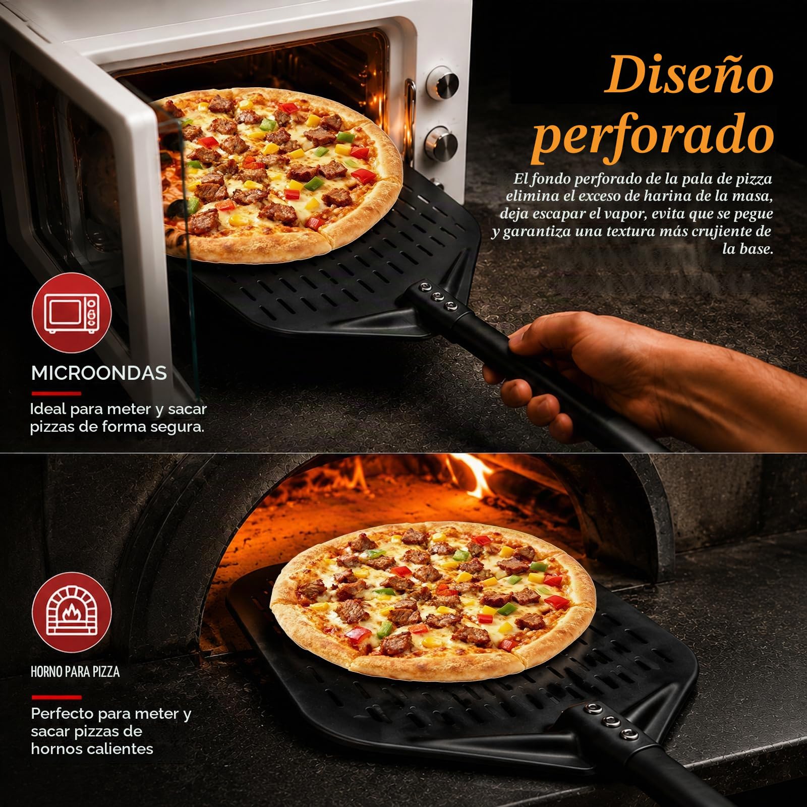 Juego de 2 Palas para Pizza Perforadas de Aluminio