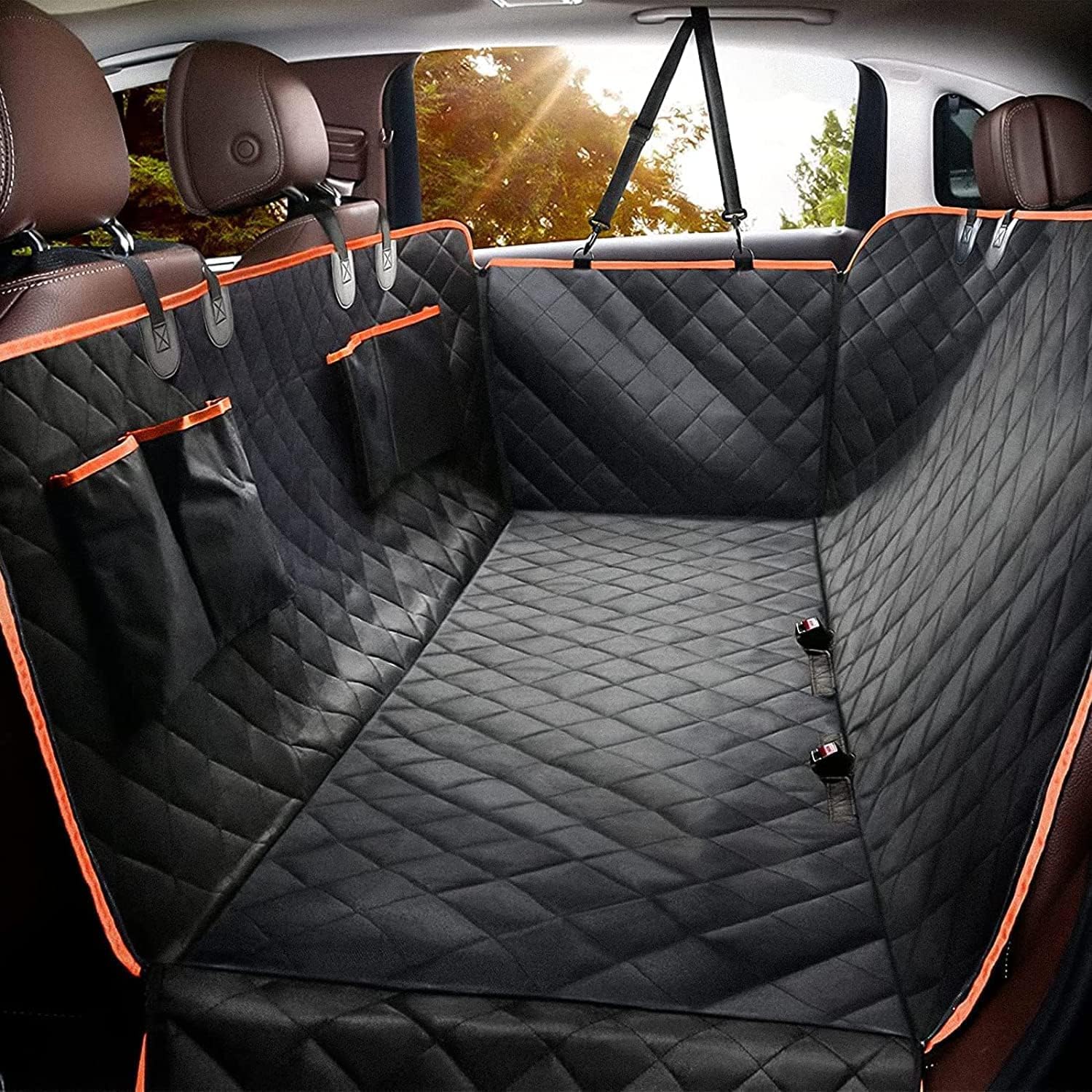 PetLux Cars Back Seat Cover for Pets, Waterproof, Seat Protector, Scratchproof, Pet Hammock with 4 Pocket, Side Flaps, Washable for Cars, Trucks and SUVs (Black with Orange). (B09V31Z3FG) Amazon Price History, Amazon Price Tracker