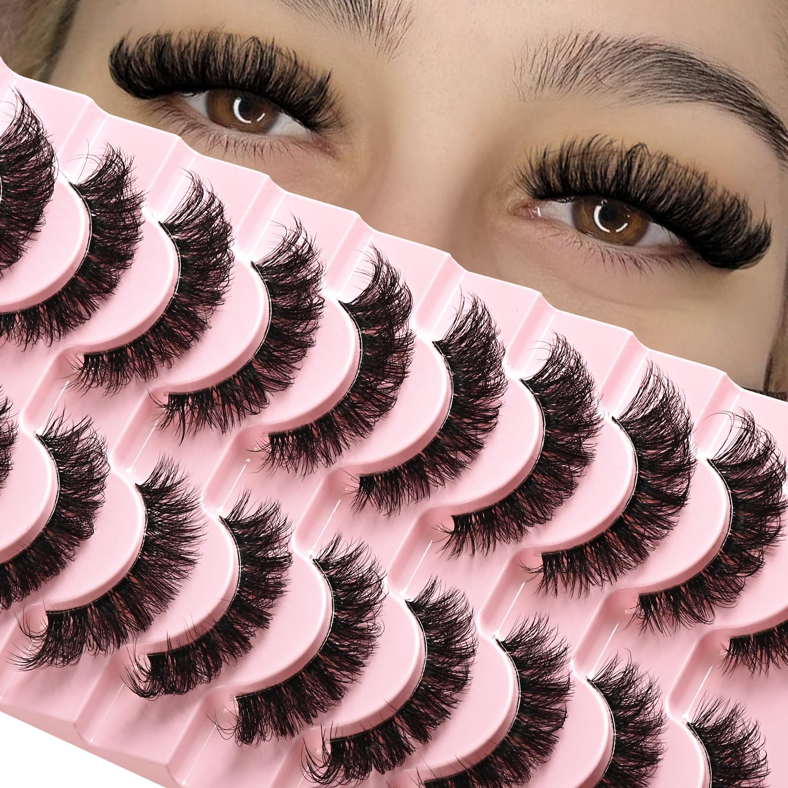 APCYUST Lashes False Wispy Eyelashes Natural Cat Eye Lash Strips 10 Pairs Fake Mink Eyelash Pack Natural Look