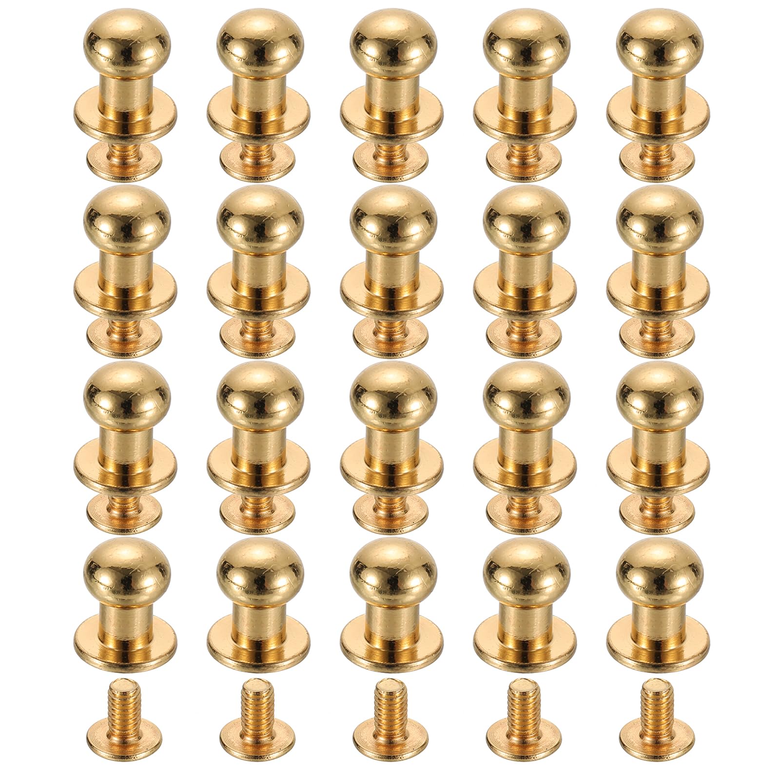 Generic 20Sets Brass Ball Head Stud Rivets, 8mm Dia. Screw Back Button Rivet for DIY Leathercraft, Golden