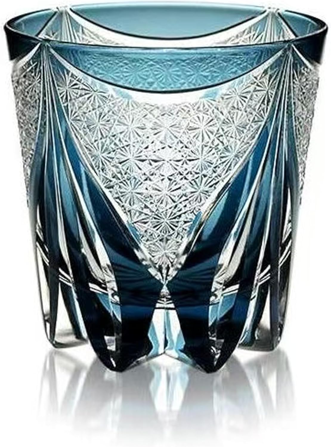 Hand Cut Crystal Whiskey Glass with Gift Box,Hand Engraved 11 oz Old Fashioned Glasses,The Edo style Blue-green Crystal Drinking Glassware For Scotch, Bourbon, Liquor and Cocktail Drinks