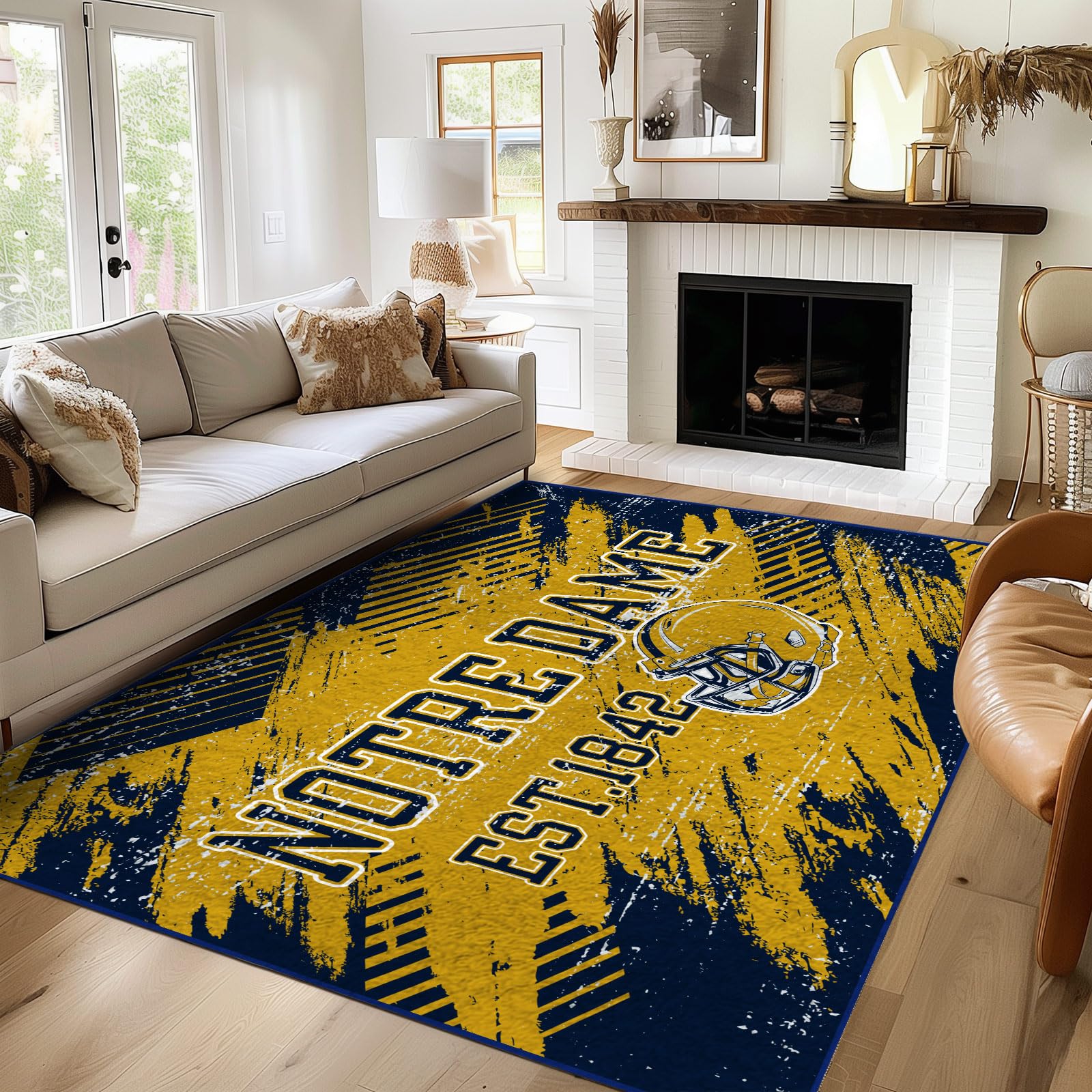 Notre Dame Rugs Bedroom Living Room Football Carpet Non-Slip Machine Washable Area Rug for Boys and Man Cave Decor 5' x 7'