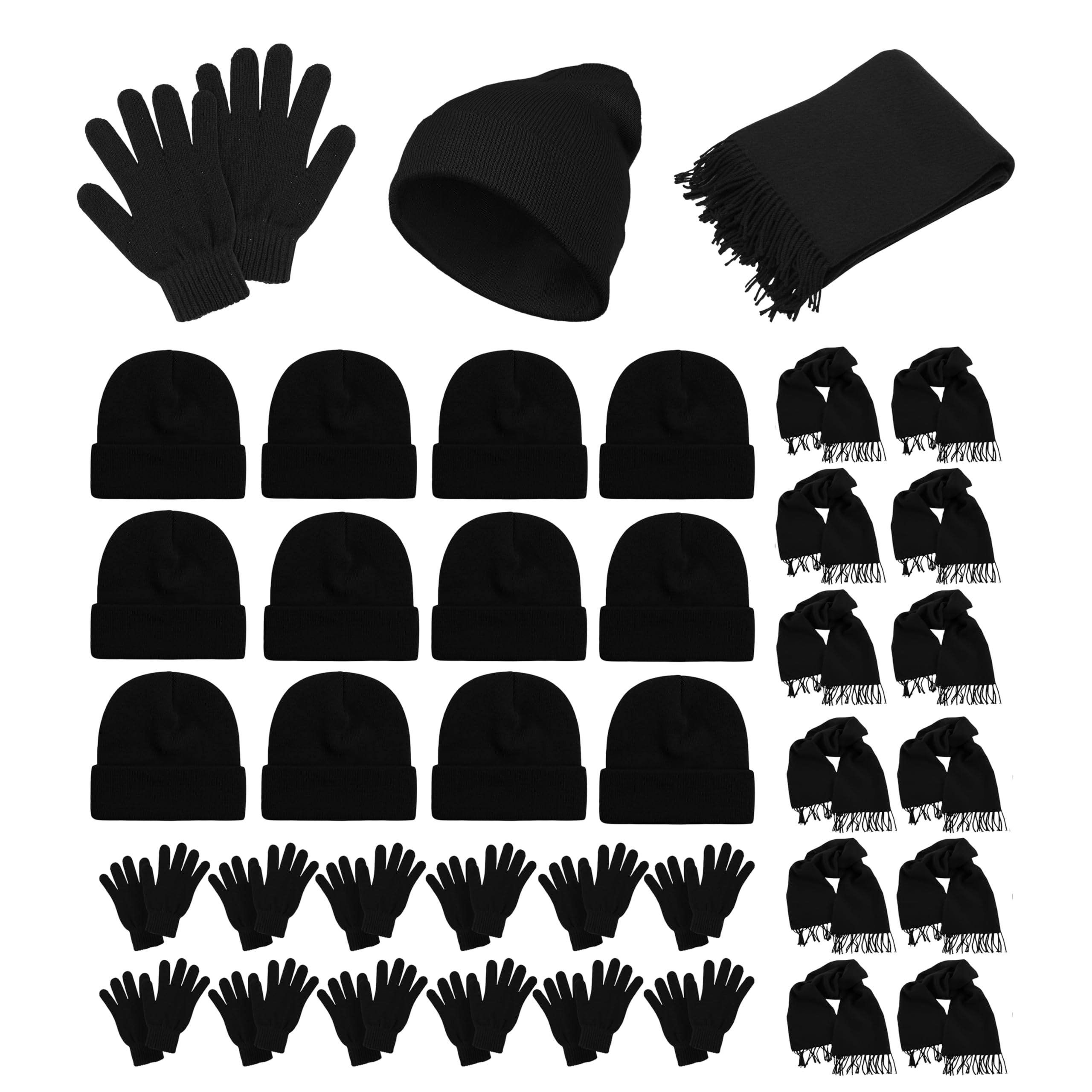 36x Winter Gloves, Beanies, Fleece Scarves Unisex Bulk Pack Donation Charity Care Bundle