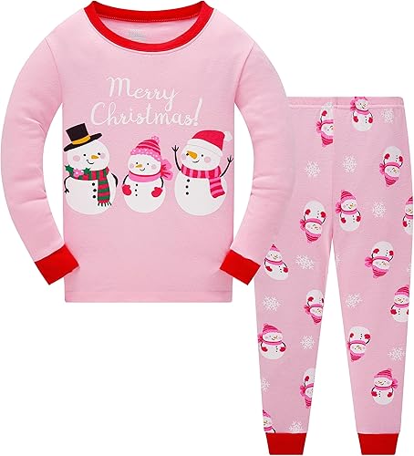 Akyzic Conjuntos de pijamas de Navidad para niños y niñas, ropa de dormir de Papá Noel y muñeco de nieve