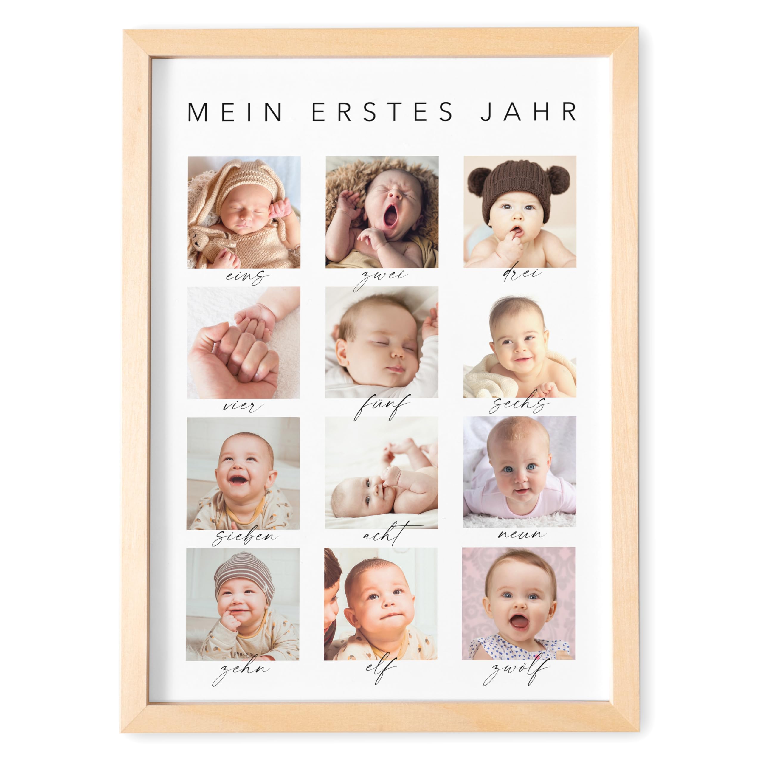 DEL MÀ Unique & Personal Mein erstes Jahr Bilderrahmen 12 Monate Baby personalisiertes Bild Geschenk 1. Geburtstag Mädchen Junge Meilenstein Erinnerung (mit oder ohne Rahmen) (V3)