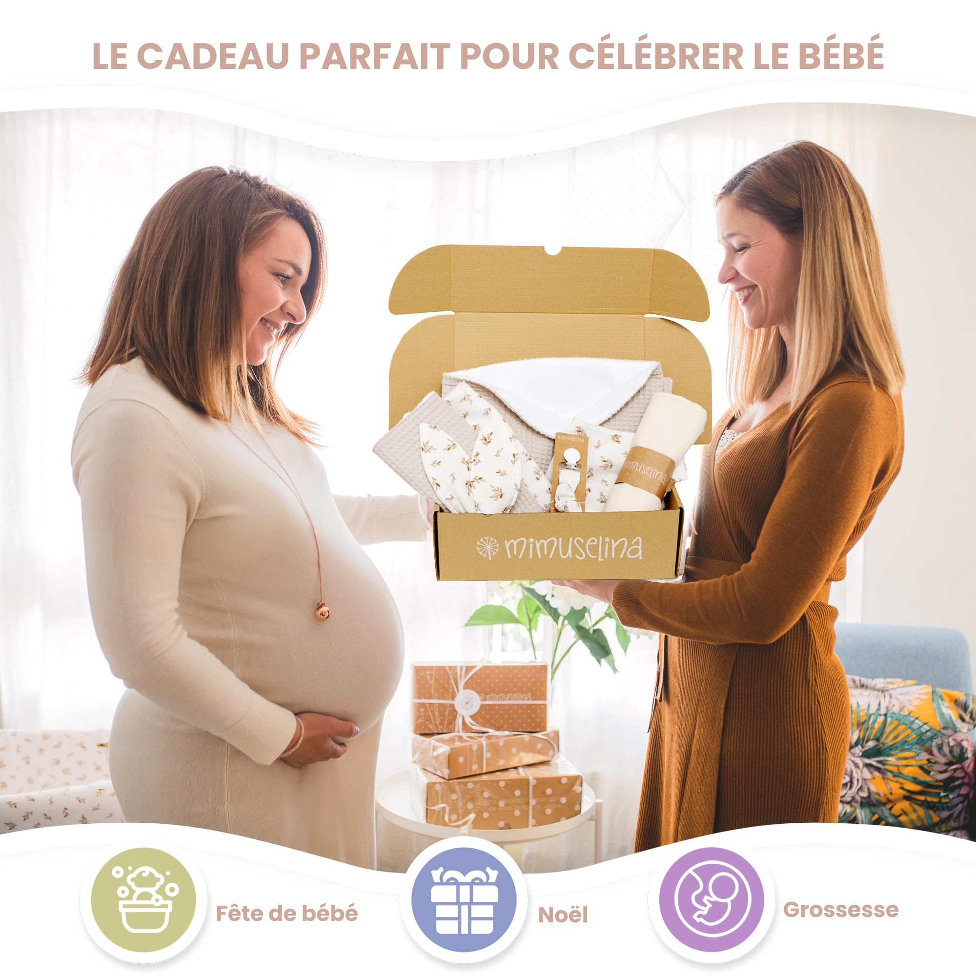 MIMUSELINA Coffret Naissance Fille ou Garçon | Coffrets Cadeaux pour Bébé | Coffret de Naissance Mixte pour Cadeau Nouveau Né | Disponible en Différentes Tailles | Sahara, Medium - 5