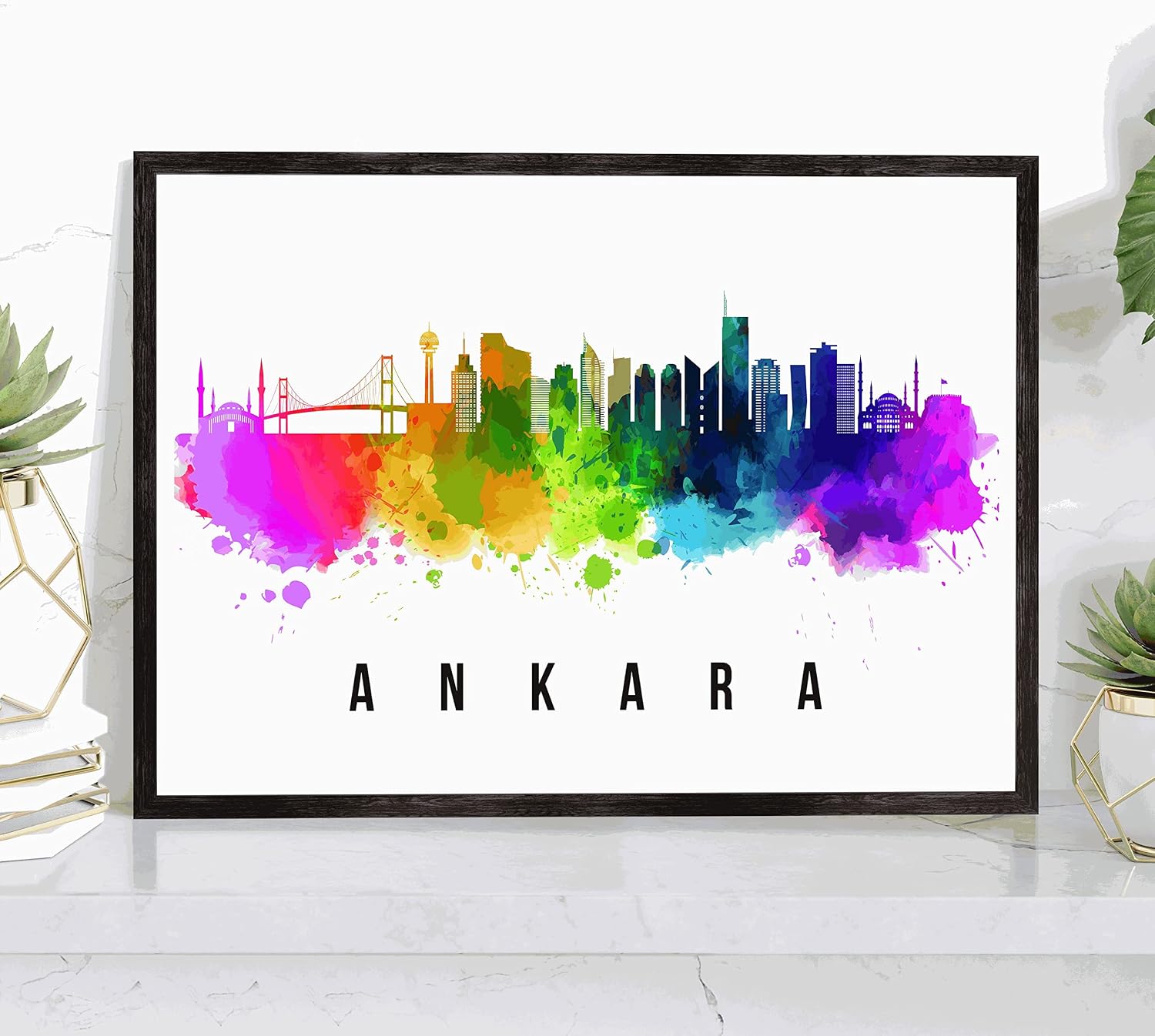 Ankara Skyline Turkey Poster, Ankara Cityscape Painting, Turkey Poster, Ankara Cityscape and Landmark Print, Home Wall Art, Office Wall Decor - 12x18 Inches