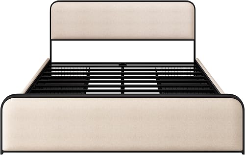 Miniatura 24 de SOFTSEA Cama de plataforma tapizada tamaño Queen con cajón de almacenamiento, marco de cama tapizado con cabecera con respaldo de alas, soporte de