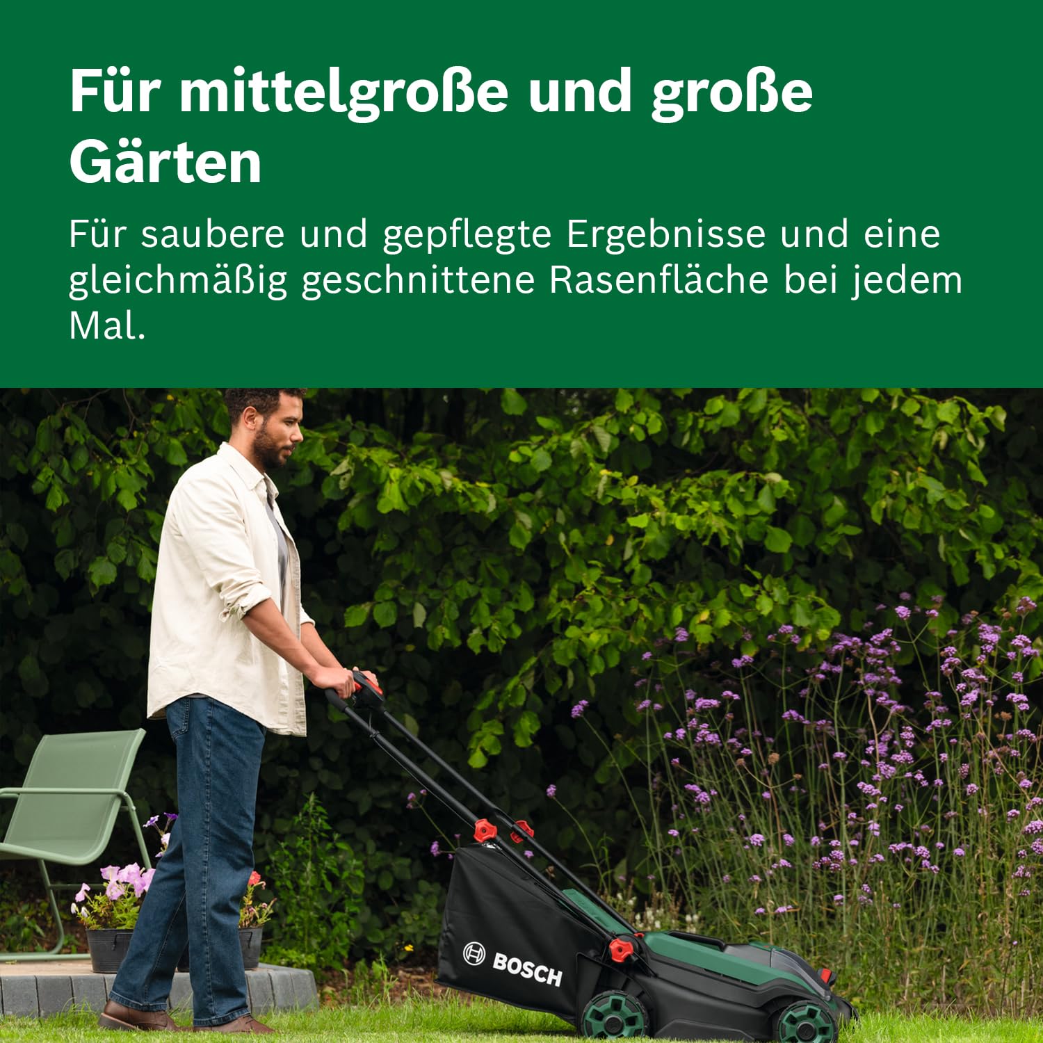 Bosch Akku-Rasenmäher ROTAK18V2-38 (Schnittbreite: 38 cm, Schnitthöhe: 30-75 mm, 40 l Stoff-Grasfangkorb, Mulchstopfen, inkl. 2 x 18V Akku und Ladegerät) - 5