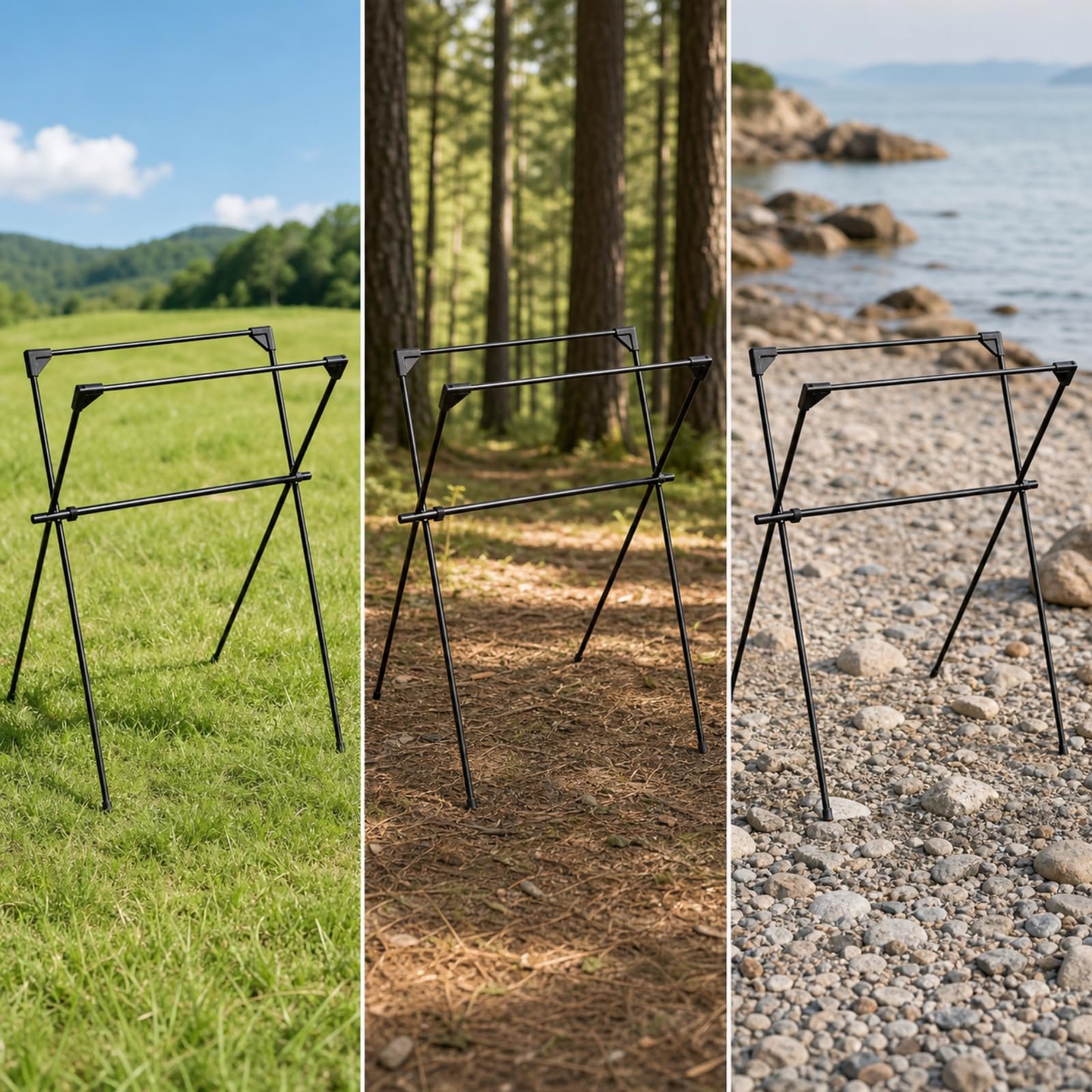 Amagogo Outdoor Lagerregal Camping Hängeregal Aufbewahrungsständer Organizer Hakenleiste mit Robustem Dreiecksrahmen aus Metallverbund Tragbar mit Tragetasche für Zeltlager Festival Garten