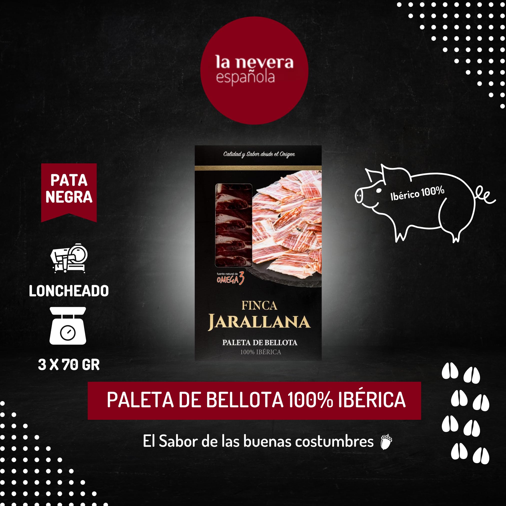 Jamón Ibérico Affettato La Nevera Española - Buste sottovuoto. (Spalla di Bellota Ibérica 100%)