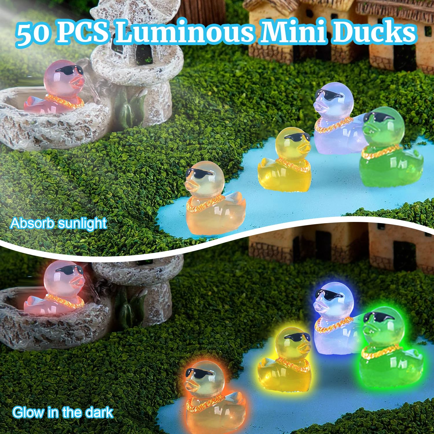 50 Pcs Luminous Mini Resin Ducks, Cute Mini Ducks, Miniature Duckies Figures Kit for Aquarium Garden Garden Party - Image 4