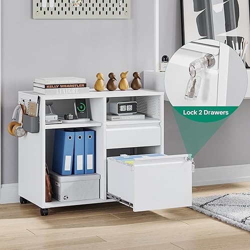 Miniatura 8 de Letaya Archivador móvil, soporte lateral de metal para impresora, archivadores con estantes para oficina en casa, almacenamiento A4F4LetraLegal