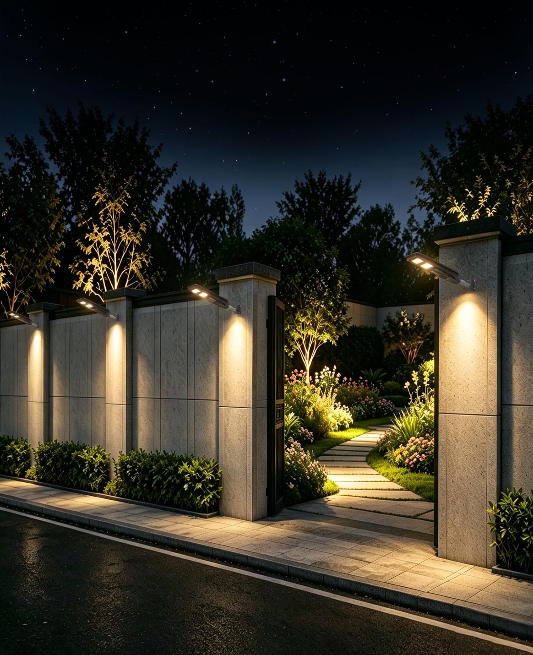JAYNLT Lampione Solare LED Esterno, 3000K/4000K/6500K Faretto Led da Esterno con Sensore di Movimento, IP67 Impermeabile Faro Solare per Giardino Cortile Garage (2 Pezzi)
