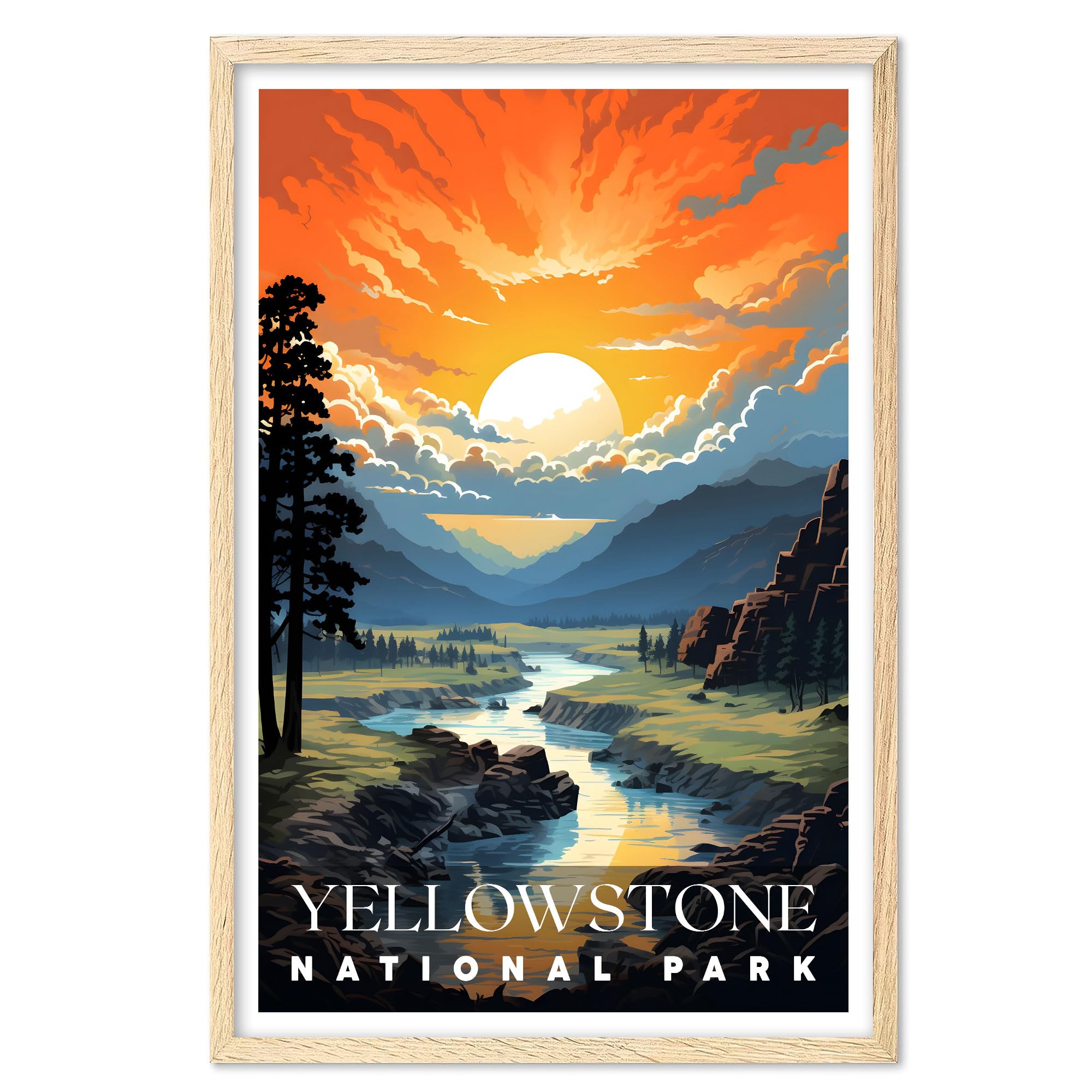 01September Yellowstone Wall Art - Travel Poster, National Park Print for Living Room (UNFRAMED)