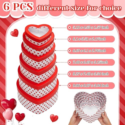 Miniatura 2 de Noveread Juego de 6 cajas de regalo en forma de corazón con tapas de ventana transparentes, cajas de flores en forma de corazón, cajas de regalo de