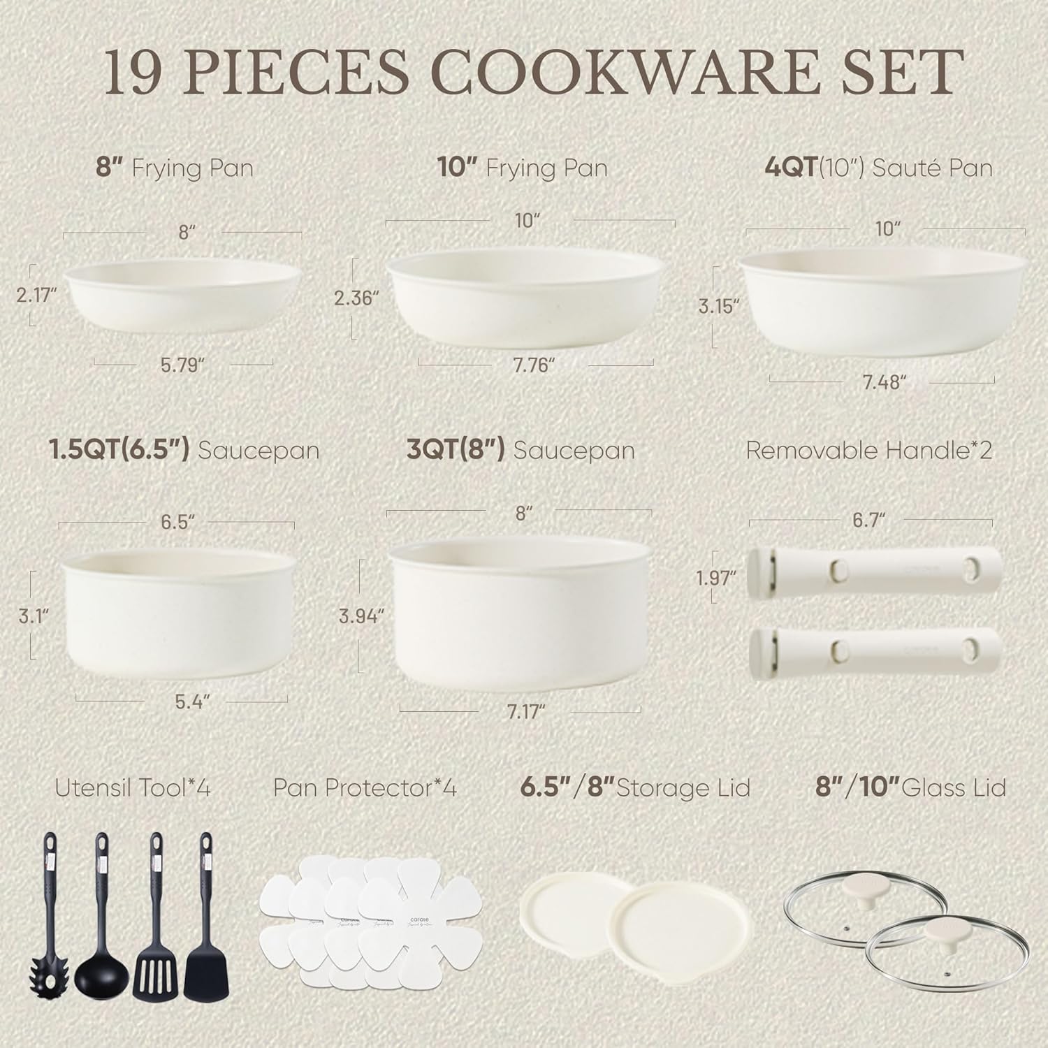 Carote detachable handle cookware set complete collection with removable handles