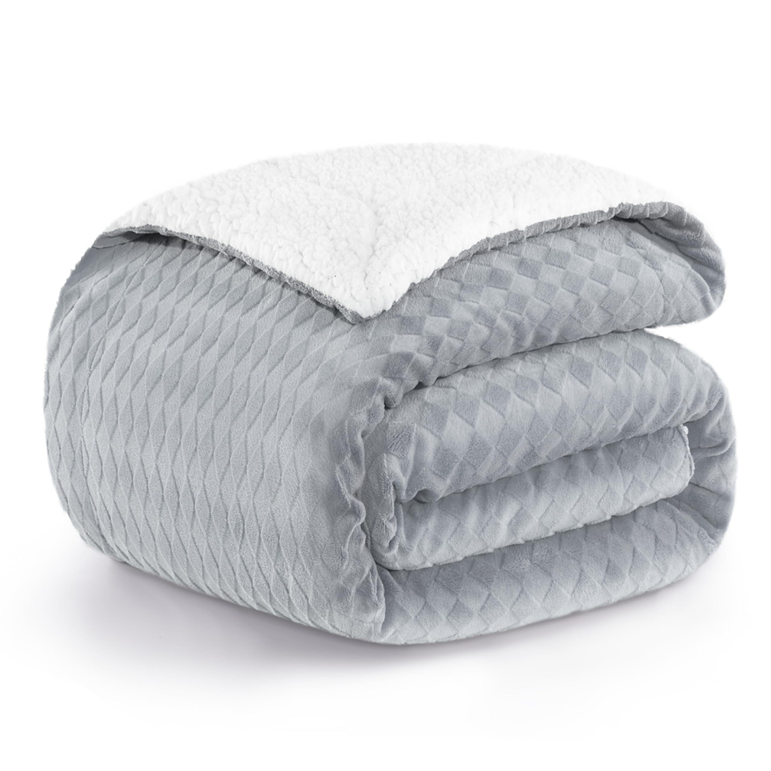 PanxHome Coperta Plaid Pile 200x230cm, 470GSM Coperta Pile per Jacquard a Forma di Rombo, Coperta Pelosa per Letto Super, Blanket di Alta Qualità, Una Coperta di Natale per Tutti(Grigio)