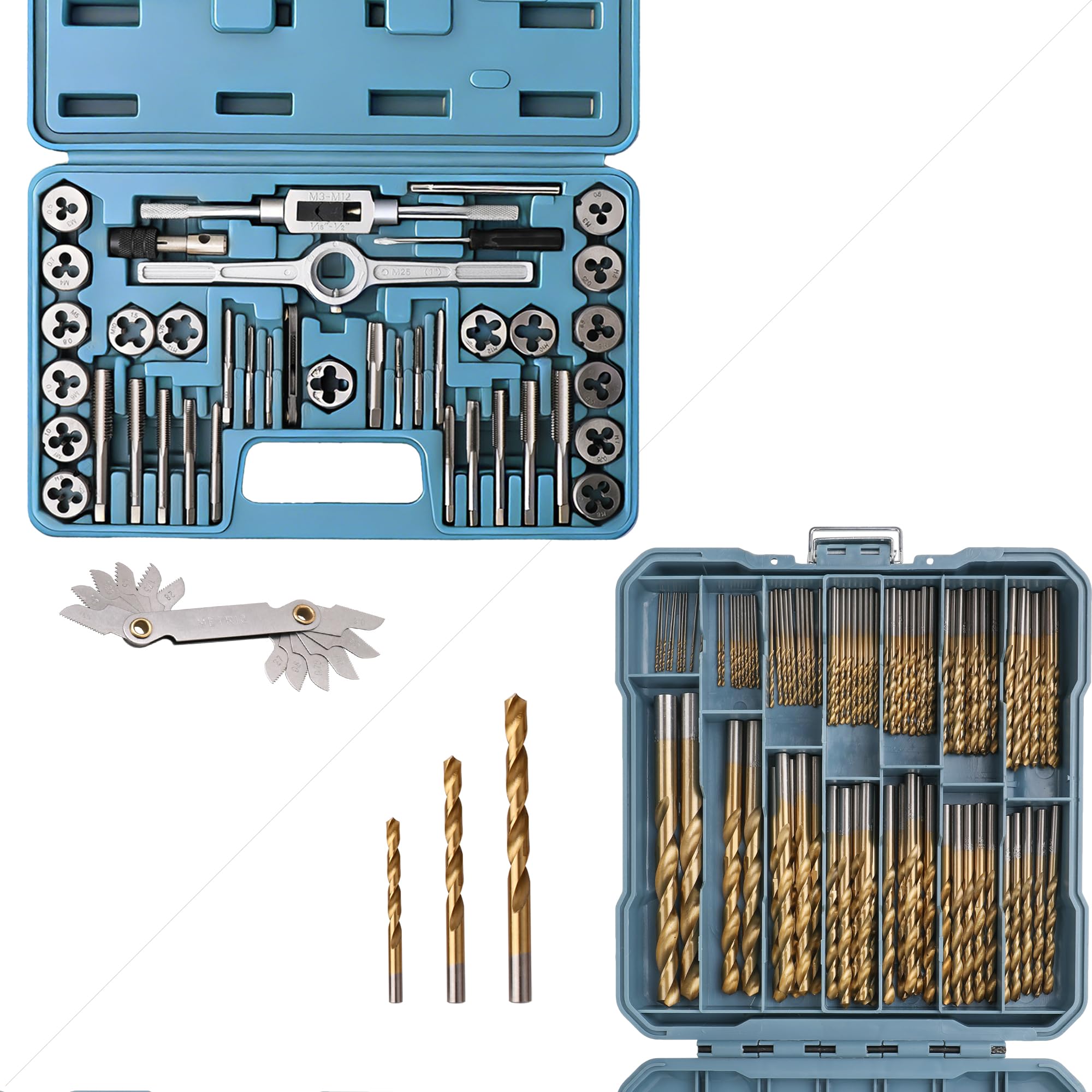 Hi-Spec Set Maschi e Filiere Metriche 39 Pezzi e Hi-Spec Set di punte da trapano