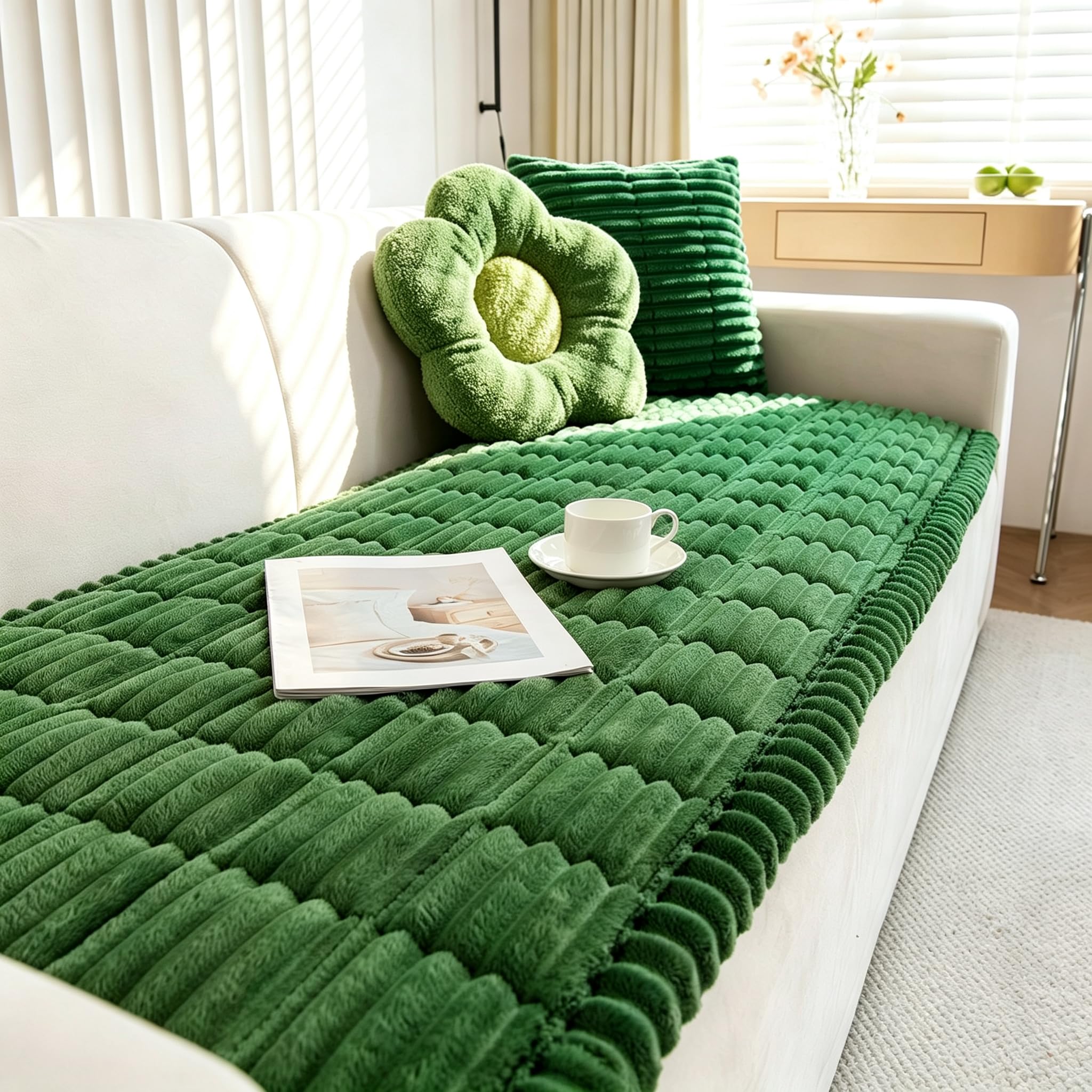ShowyLive Thick Sofa Covers 2 3 4 Seater Non Slip(Dark Green,70x90cm)