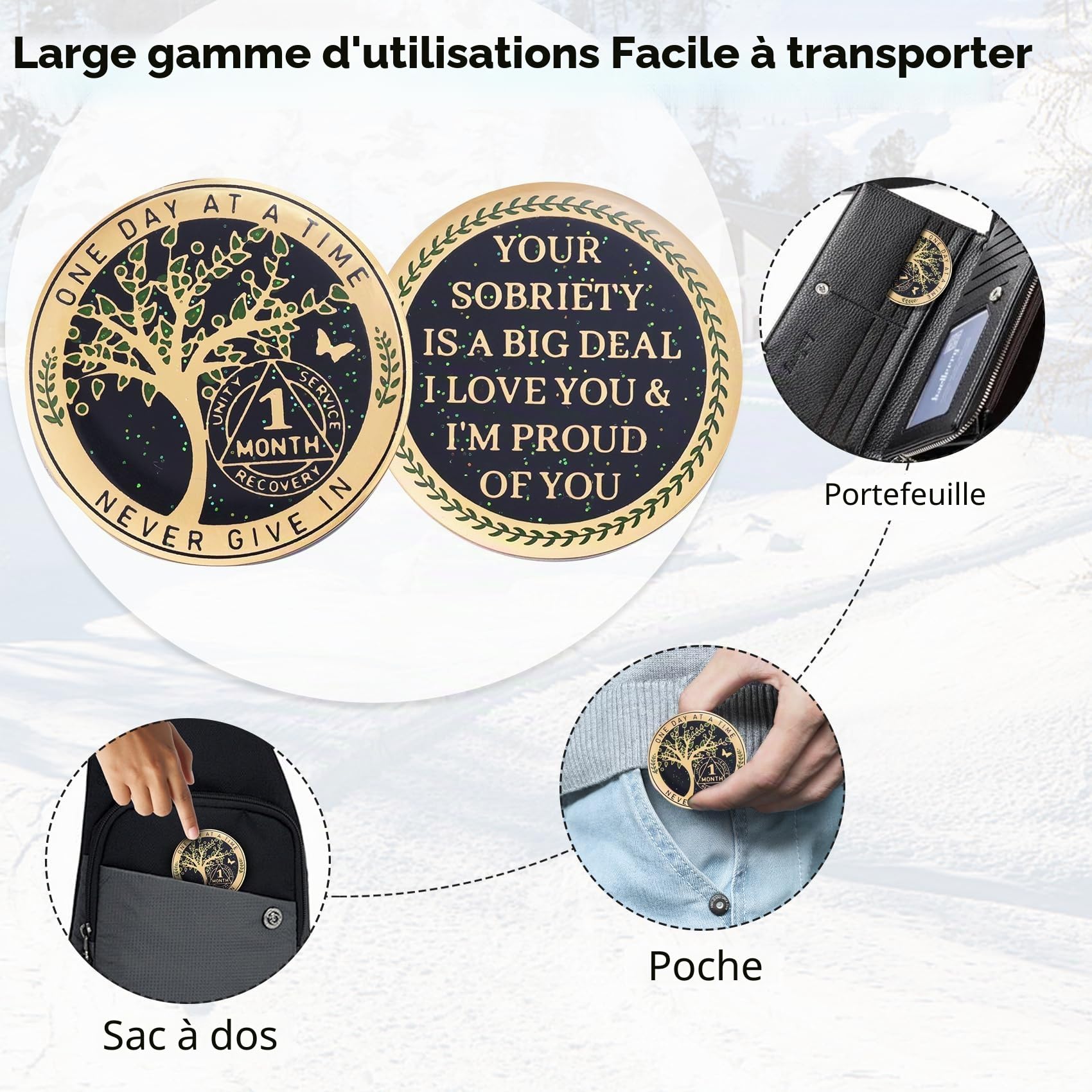 Pièce de monnaie de sobriété d'un mois - Jetons AA et médaillons - Arbre de vie - Jeton de 30 jours - Cadeau d'anniversaire de sobriété pour homme et femme - Cadeaux alcooliques anonymes
