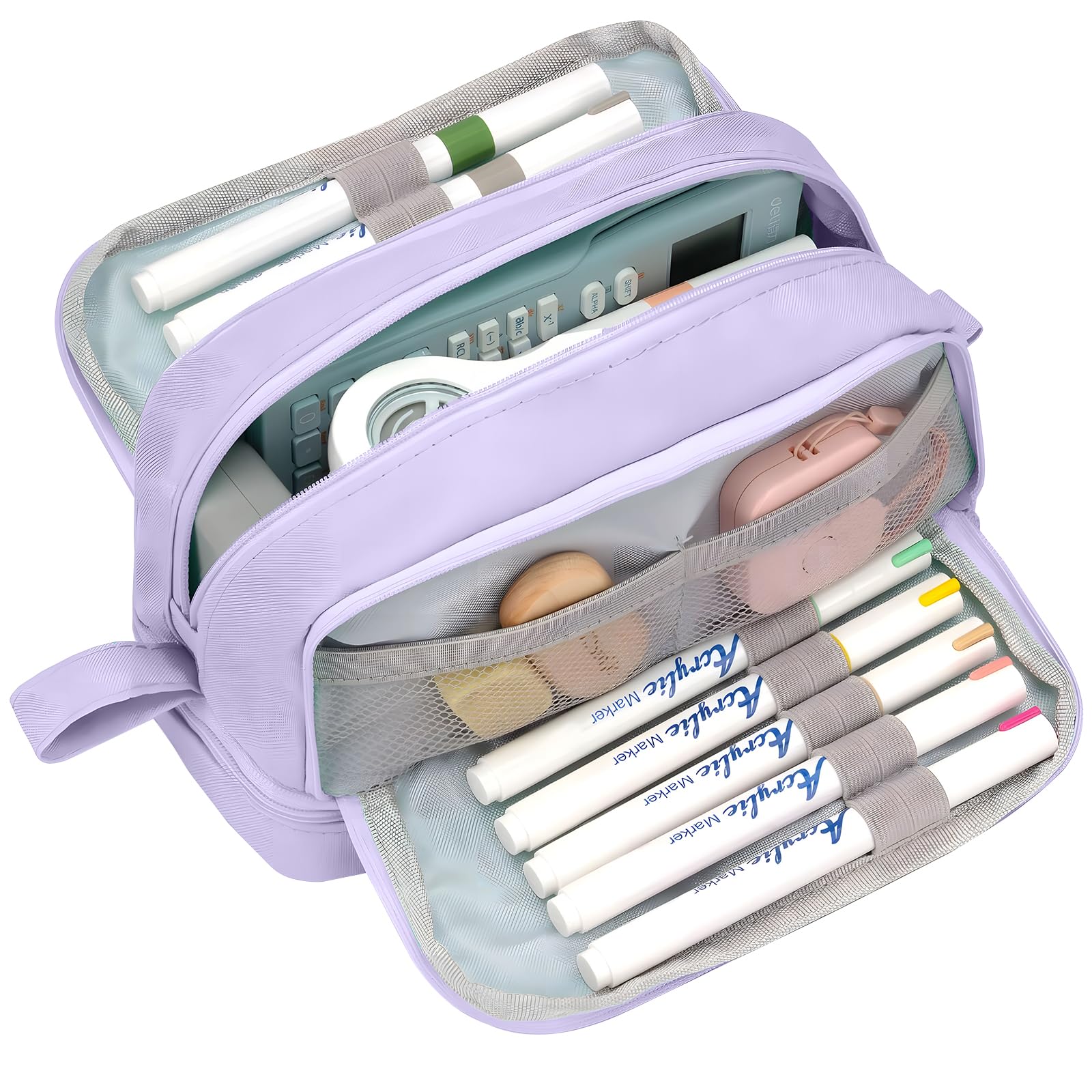 Auliuse Stationery Organizer Pouch for Kids, Large Capacity Pencil Case for Girls, Pencil Pouch Bag with 4 Compartments, Purple Pen Case Pencil Bag for Kid School Office Supplies - Image 3