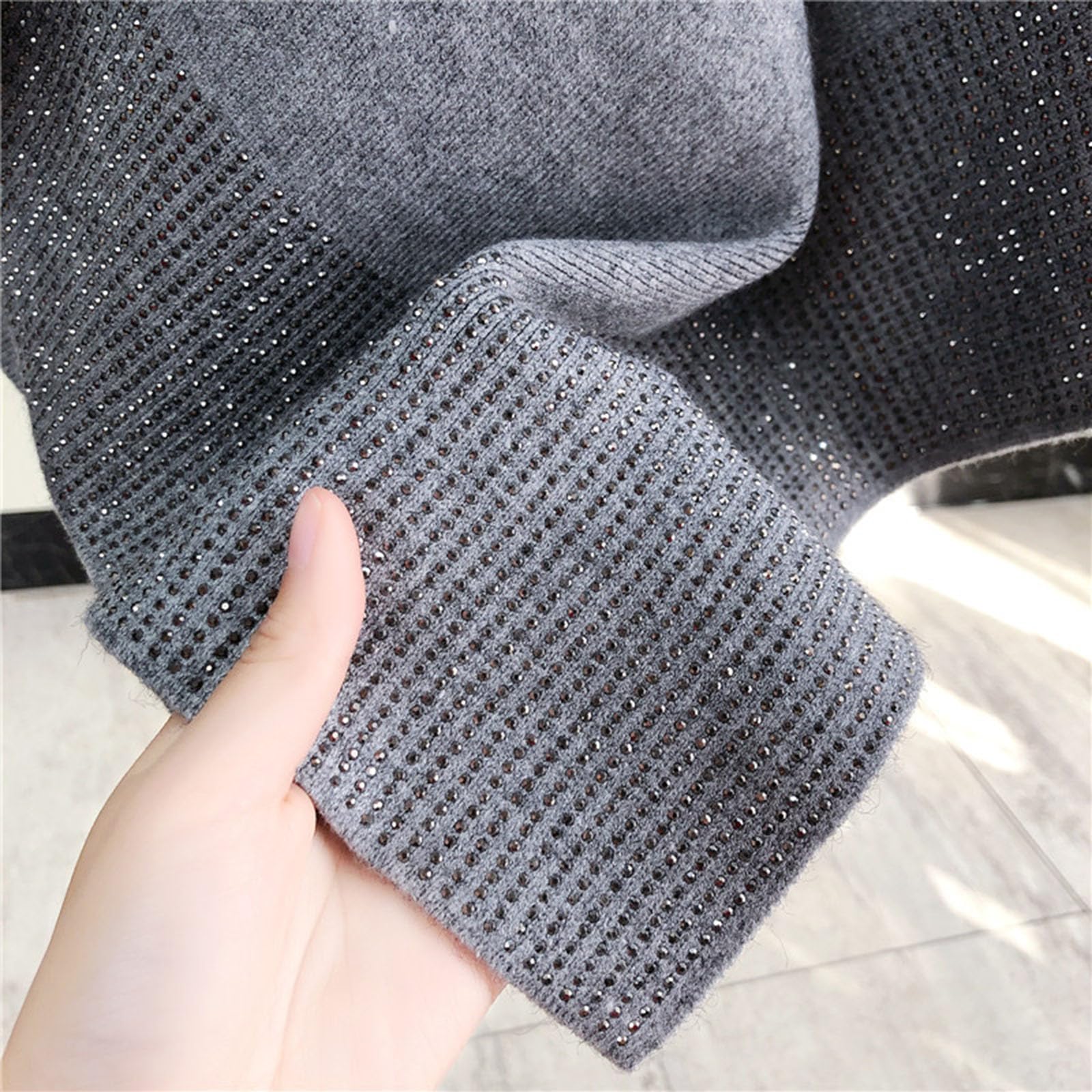 Genérico Chal de lana brillante para mujer, chal irregular con diamantes de imitación, elegante poncho de punto para mujer