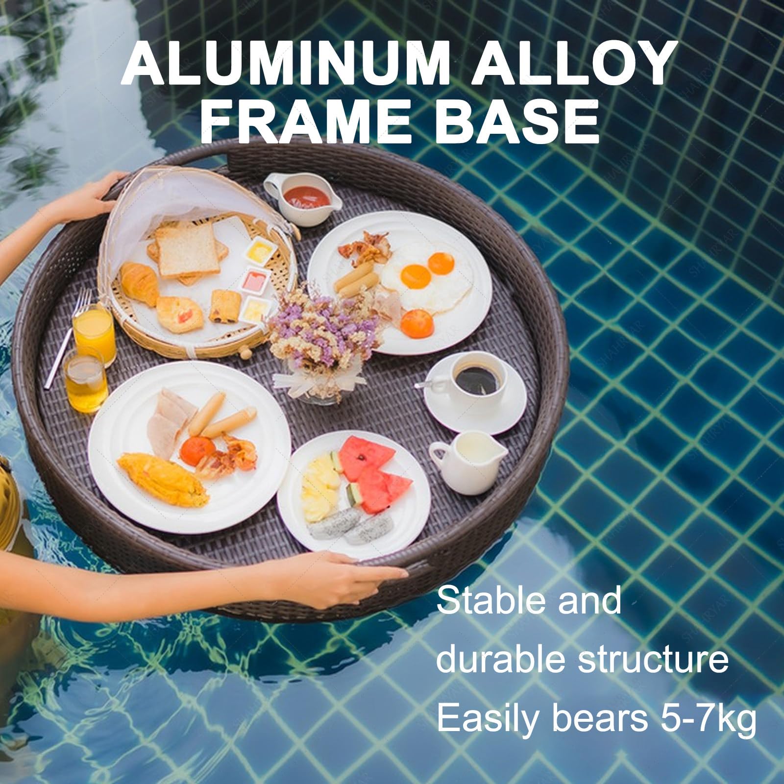 Bandeja Flotante para Piscina para Comida Y Bebidas - Redonda De 60 Cm, Soporta Una Carga De 5 A 7 Kg. Ideal para Piscinas Al Aire Libre En Hoteles Y Alojamient(Café-Rectángulo)