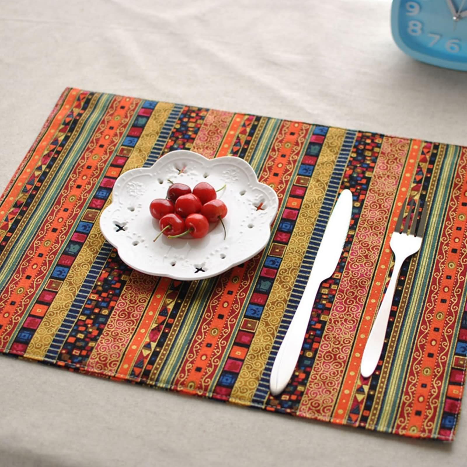 Platzset Orange, Platzdeckchen Herbst 6er Set 30x40cm Streifenmuster Im Ethno-Stil Baumwolle Leinen