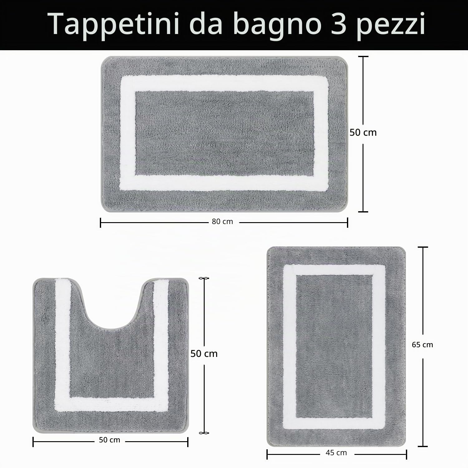 Famibay Set di 3 tappetini da bagno antiscivolo e super assorbenti, lavabili in lavatrice, in microfibra