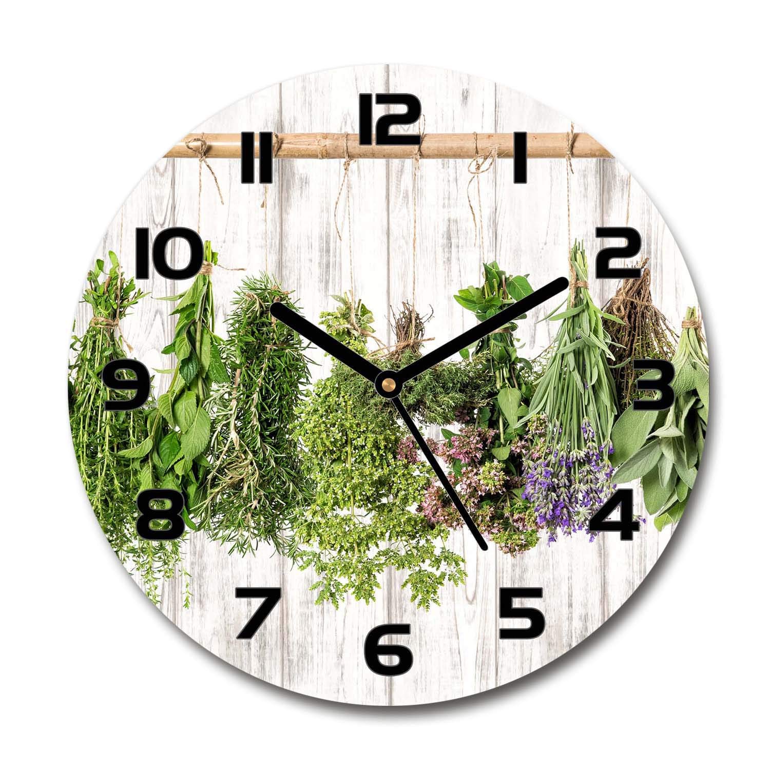 Horloge en verre sécurité 60x60cm Tulup silencieuse motif végétal suspendu