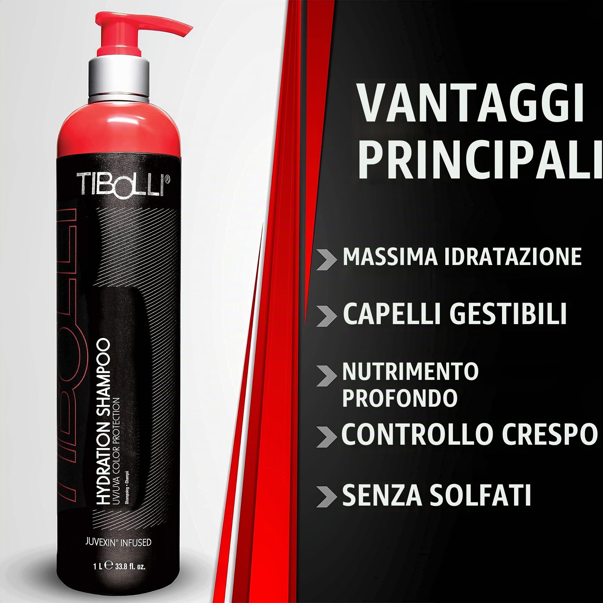 TIBOLLI Hydrating Shampoo (1000ml/33.81Fl Oz) Infuso per Crespi Disidratati Danni Secchi Trattati Colorati Ricci Diradamento Trattamento di Condizionamento Profondo - Senza Solfati Parabeni