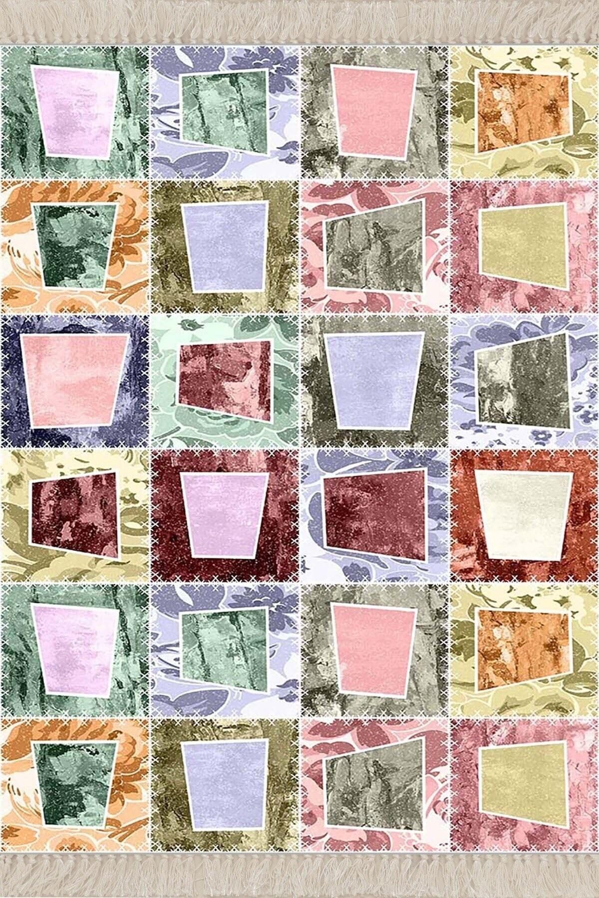 On The Clouds Kırkyama Patchwork Desenli Etnik Dijital Baskı Yıkanabilir Kaymaz Taban Salon Halı ve Yollu TYC00696227603, 80 x 500