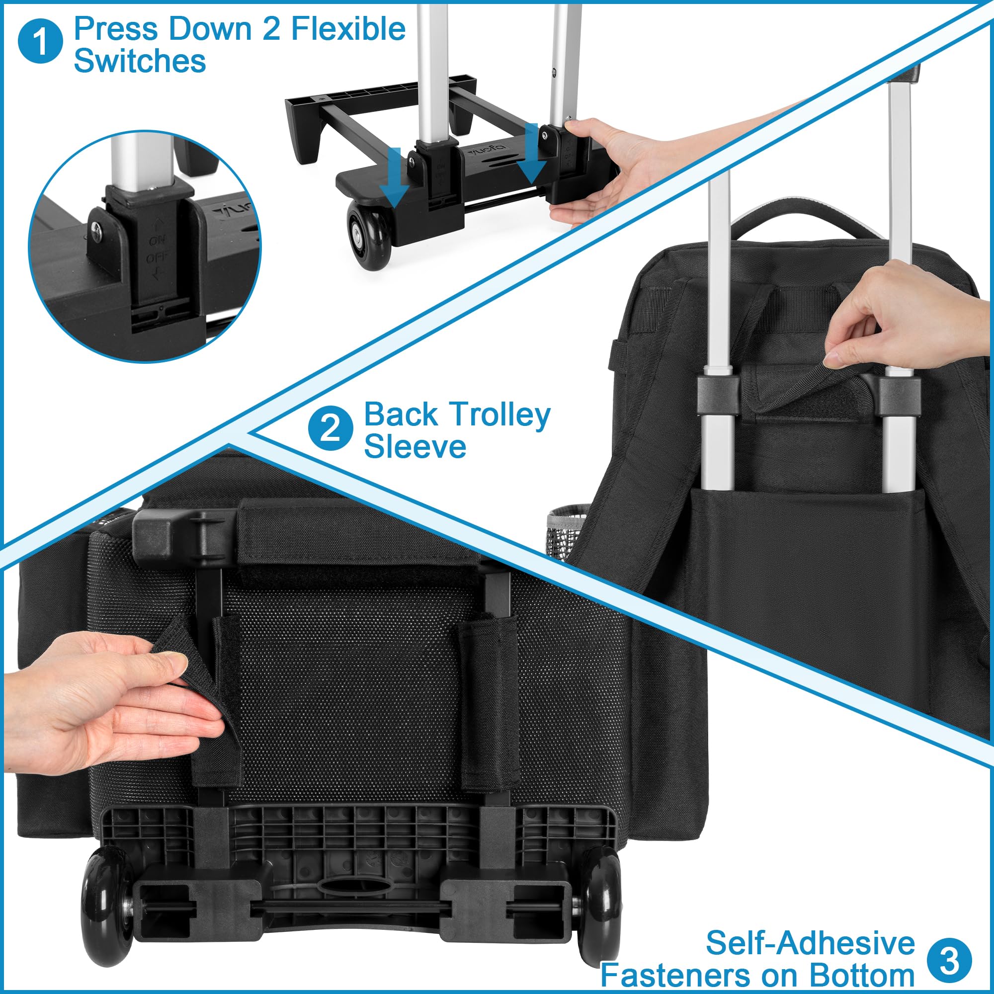 HODRANT Zaino Trolley di Grandi Dimensioni per la Pulizia, Solo Borsa | Borsa per la Pulizia con Carrello Rimovibile, Base Impermeabile, Maniglia e Piastra di Supporto per Ausili Domestici
