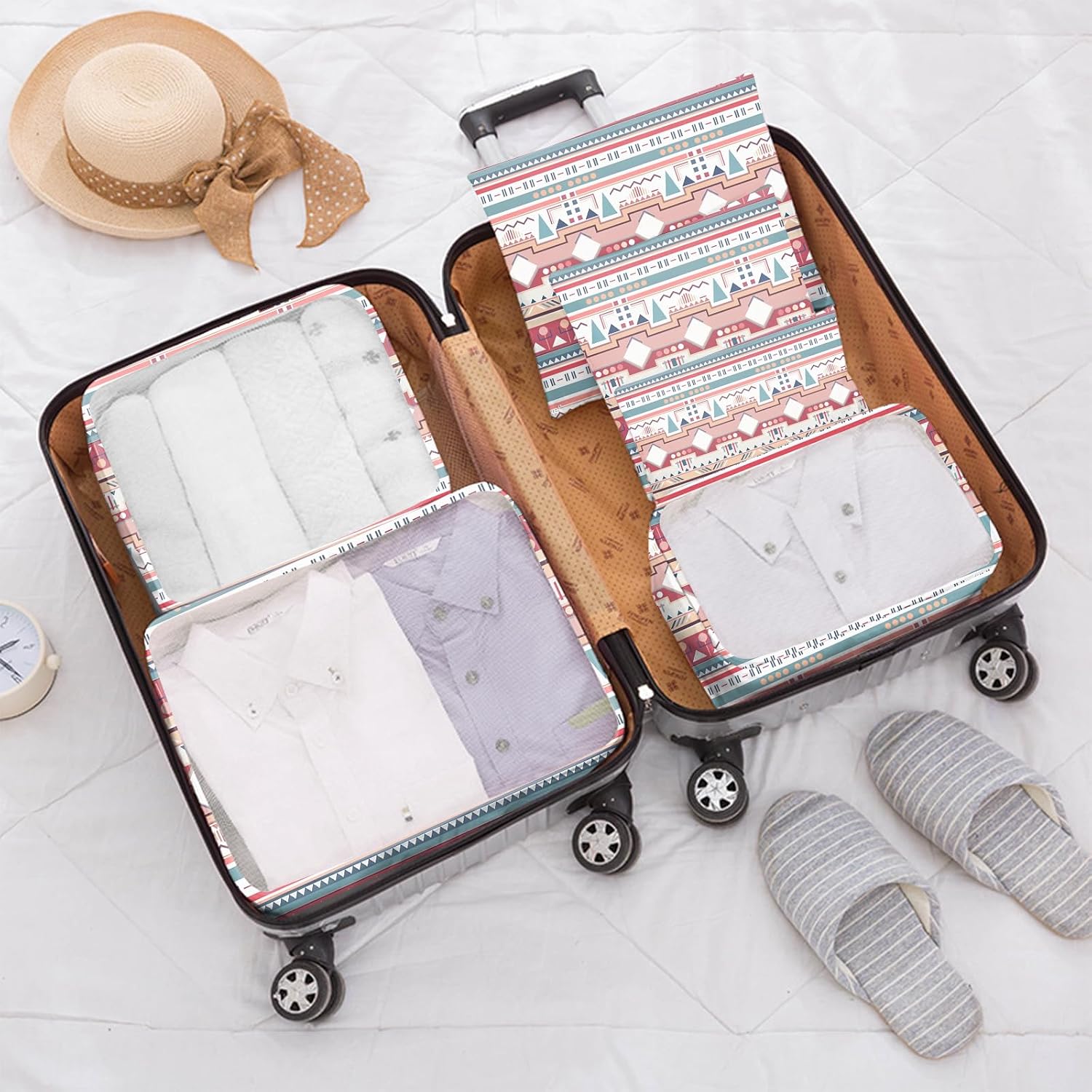 7 Set Packing Cubes Travel Luggage Organizers for Suitcase Travel Accessories with Shoe Bag for Girls Women Aesthetic Cute Boho Bohemian-Pink Blue - Image 5