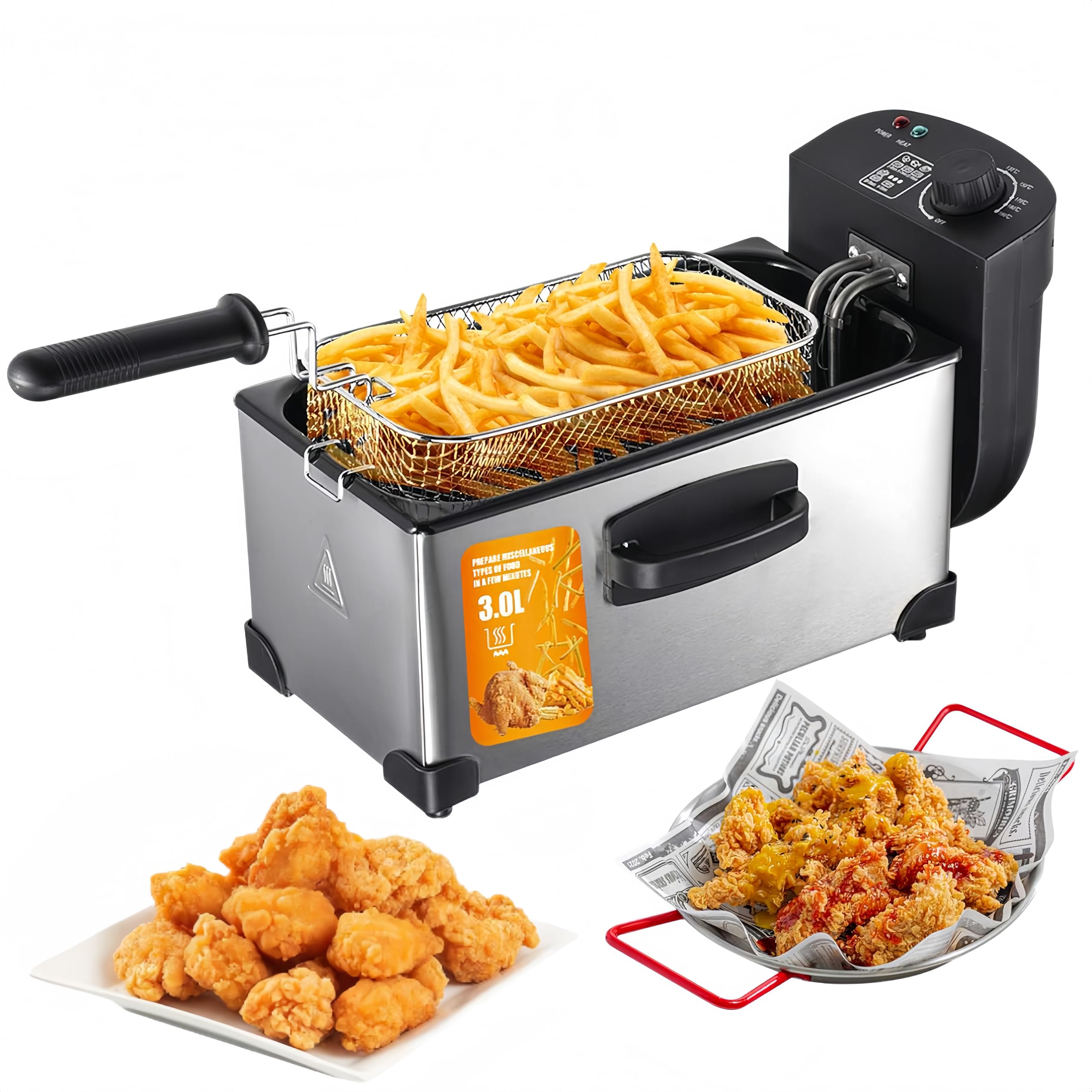 Friggitrice ad olio da 6 l, friggitrice elettrica con cestino incluso, 2200, potenza di 2200 W, potenza 2200 W, temperatura regolabile 200 °C, corpo in acciaio inox resistente, uso domestico e