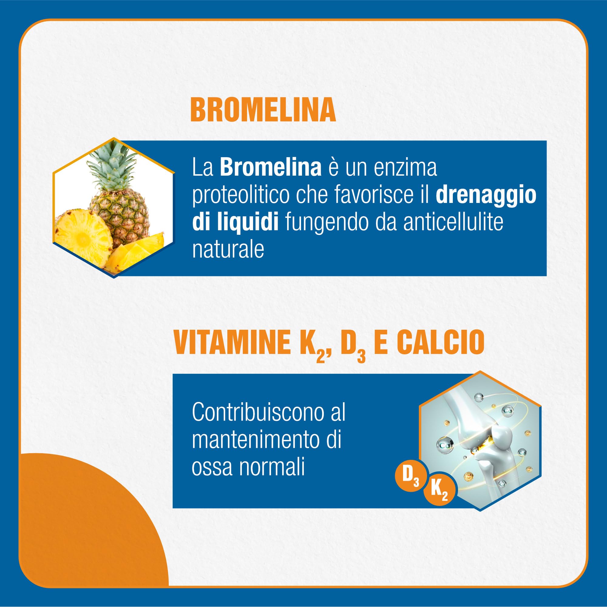 Fortilase Orto, 20 Compresse, Integratore Alimentare di Bromelina, Vitamina D3, Vitamina K2 e Calcio, Supporta il Sistema Osseo e Articolare