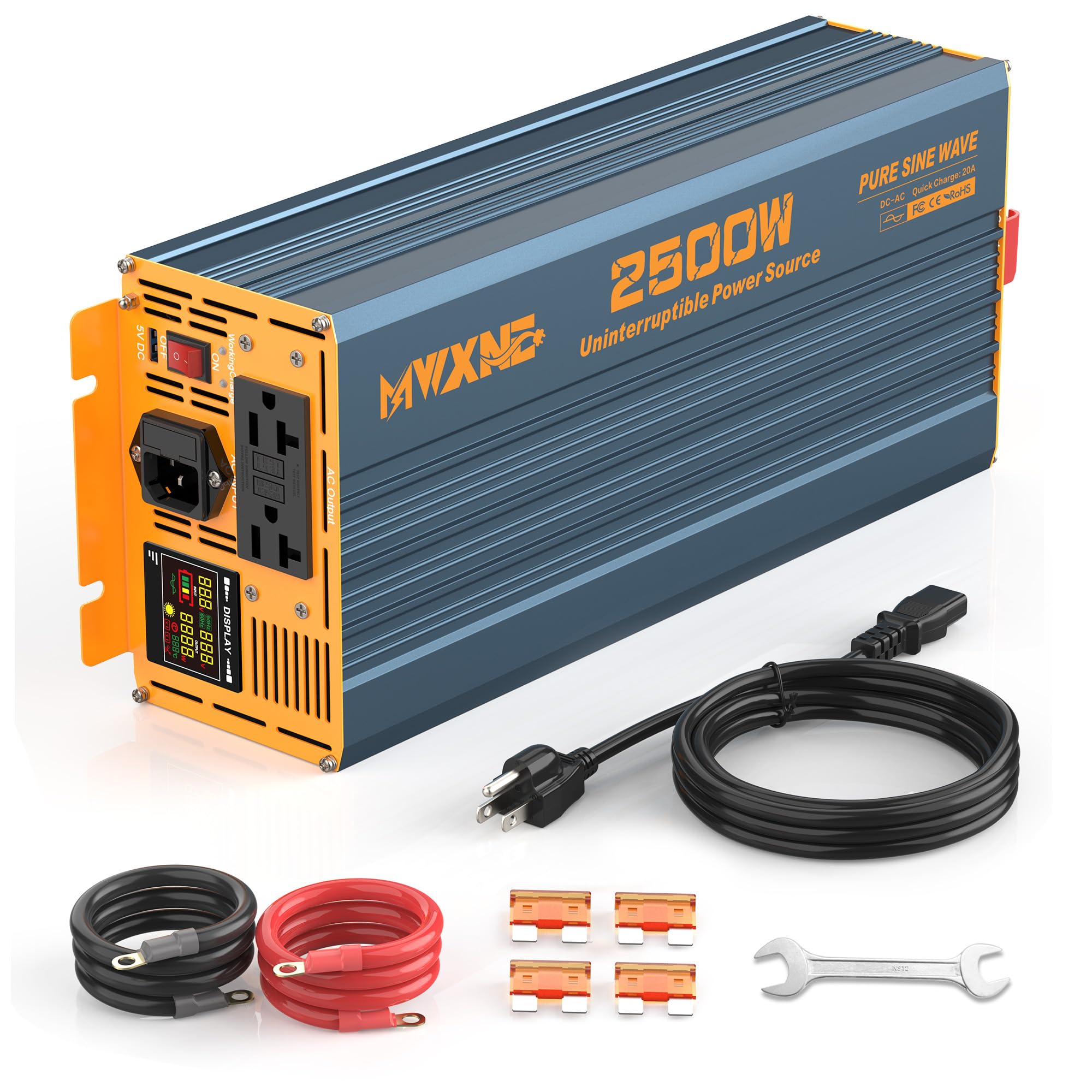 MWXNE 2500 Watt Sump Pump Battery Backup System, Auto Switching to Battery Inverter Power, Backup System with LCD Screen in The Event of a Power Outage