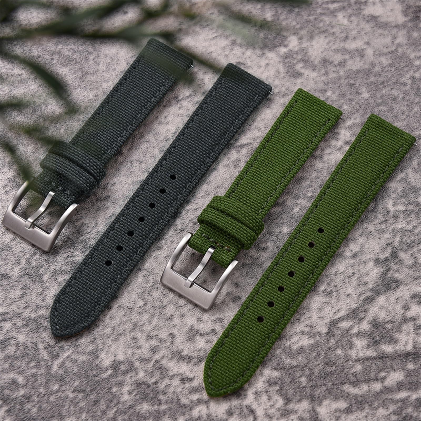 Generico Bracelet hybride en toile pour voiles et cuir - Libération rapide, coupe universelle de 18 à 22 mm (marron noir Buckle,18 mm)