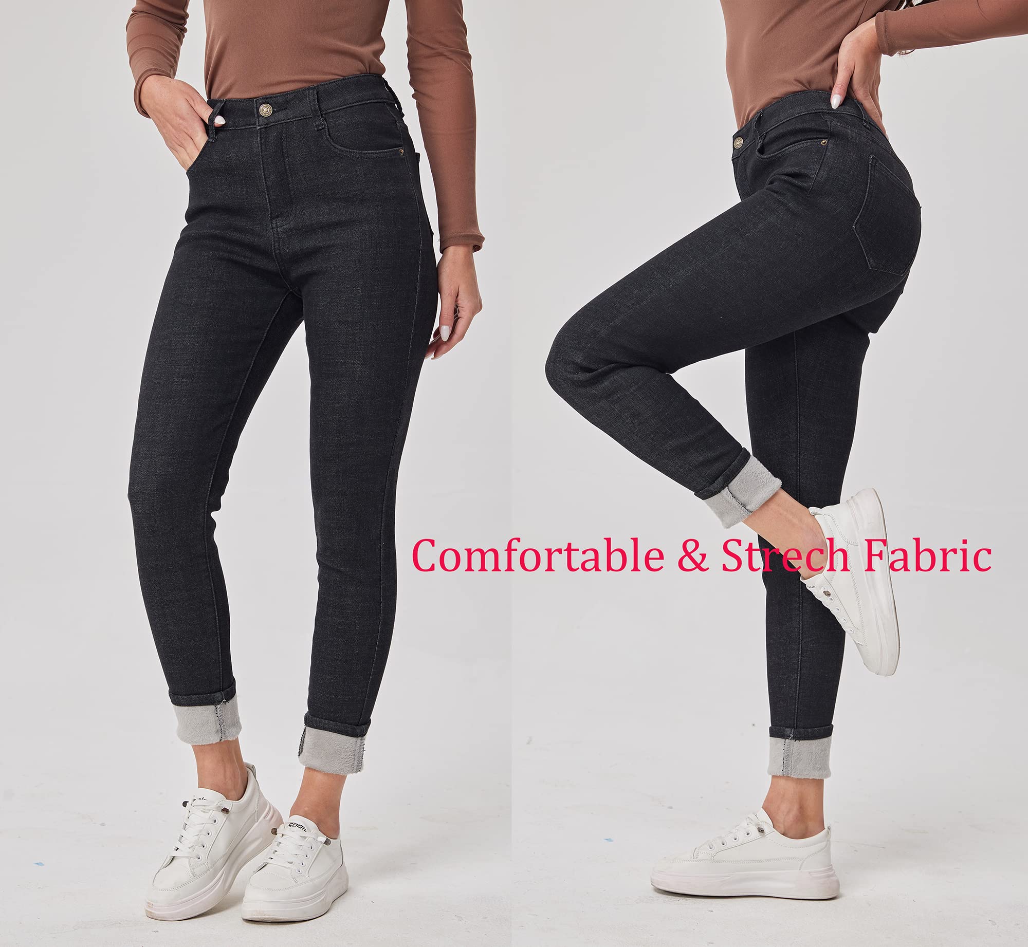 Fakanhui Jeans da donna foderati in pile, invernali, foderati in flanella, jeans termici