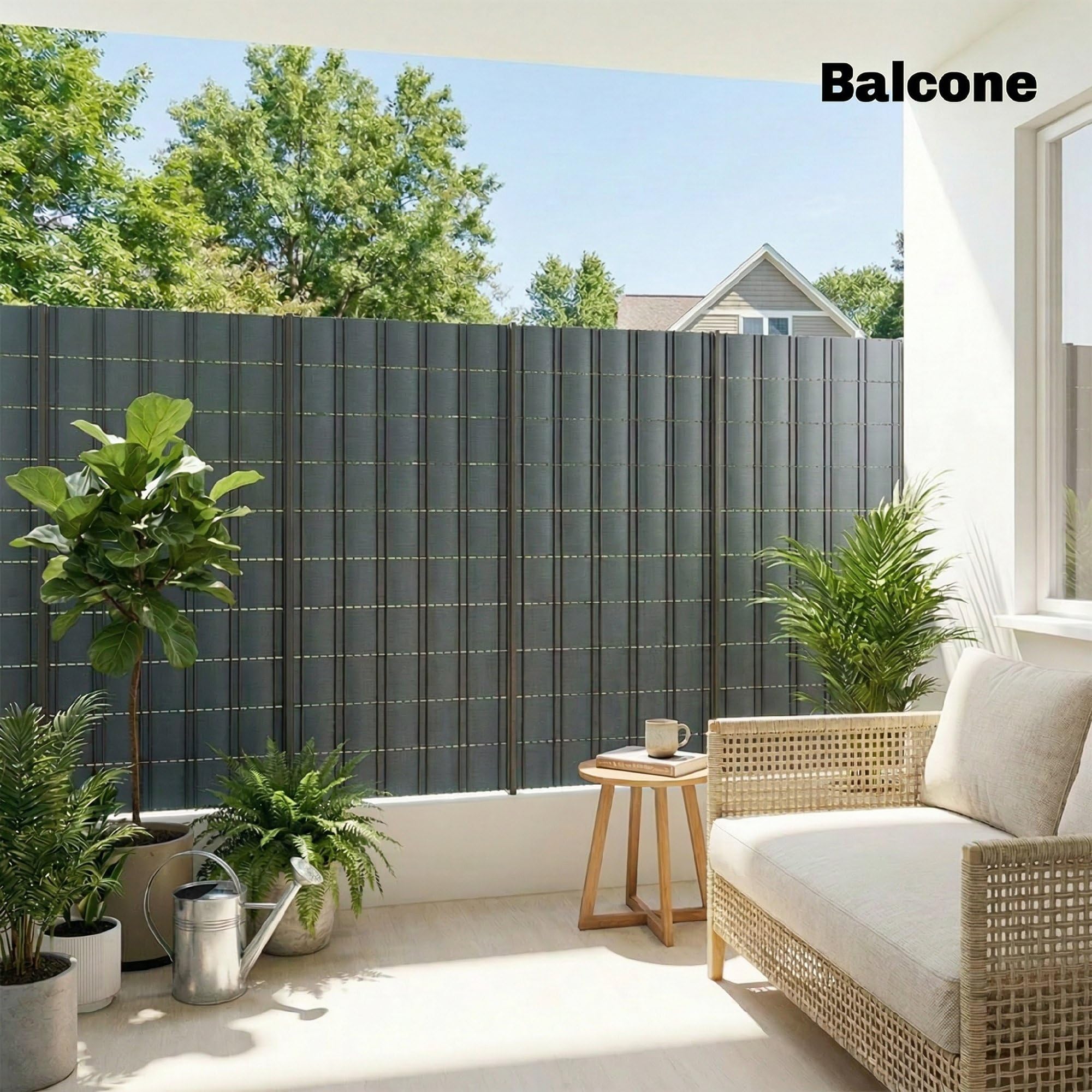 Outsunny Set 4 Recinzione da Giardino per Privacy 140m x 19cm Grigio | Pezzi, Frangivisto Balcone per Protezione, Resistente ai Raggi UV, Impermeabile con Clips, per Esterni, Patio, Balcone