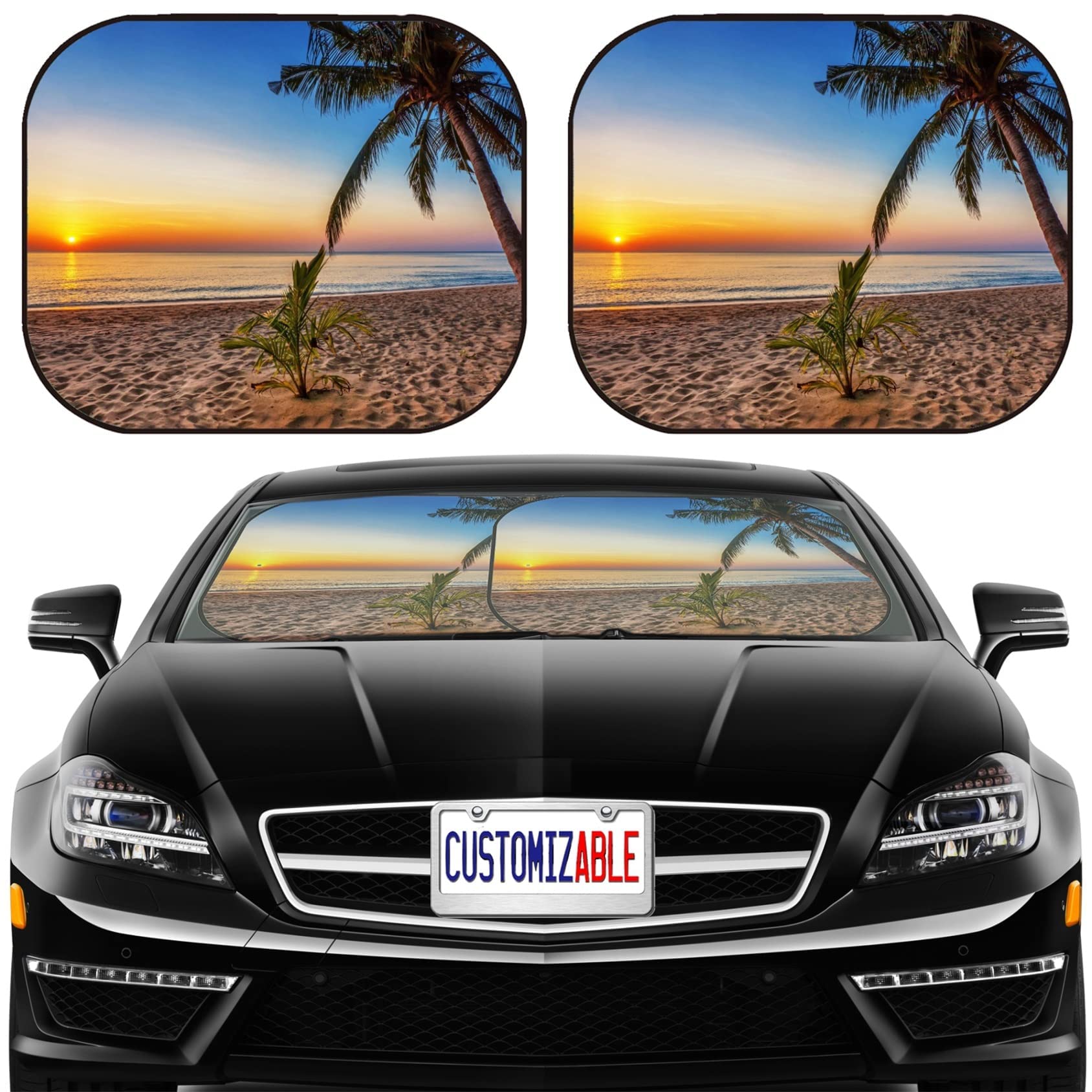Photo 1 of *1/2, STOCK PHOTO REFERENCE ONLY**
 MSD Car Sun Shade Windshield Universal Fit 2 Pack (MYAHABajcA_Tropical Beach at BE_766)