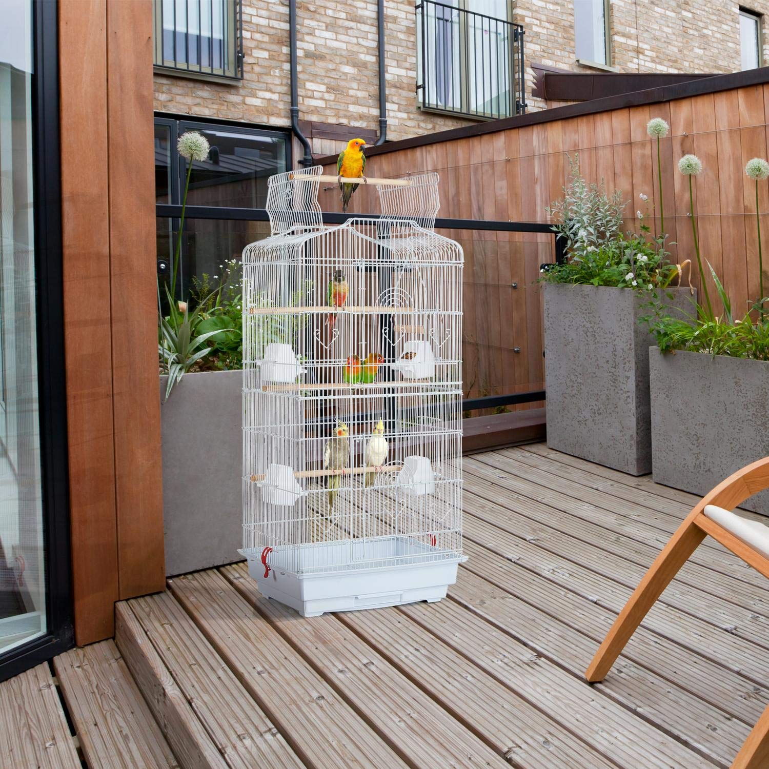 Buy Yaheetech White Open Top Bird Cage Large Budgie Cage Parrots Cage