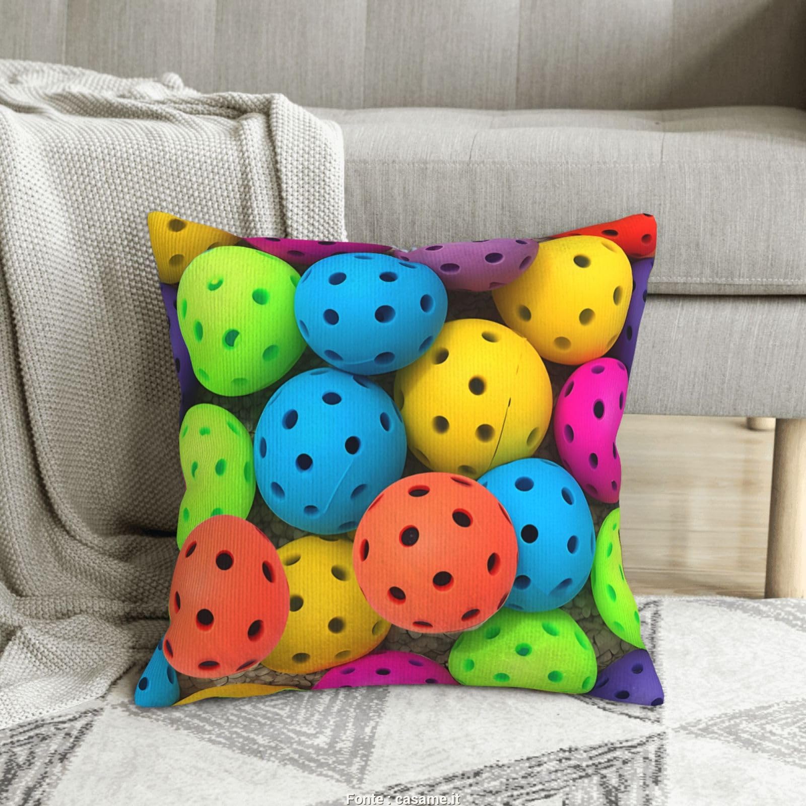 Housses de coussin double face motif boules colorées pour canapé salon 50 cm